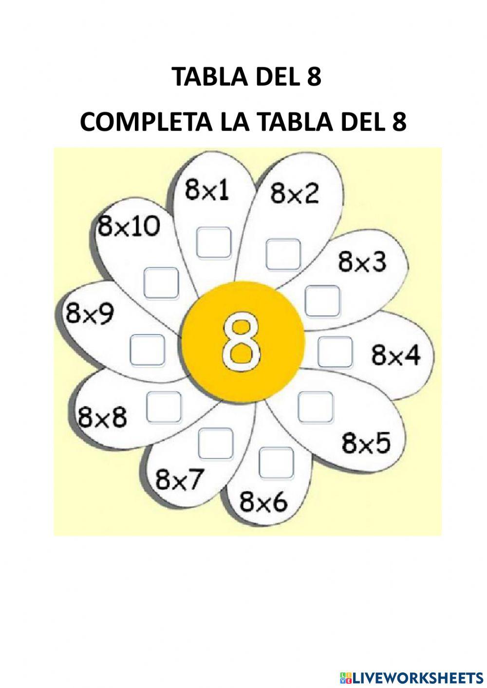 Tabla del 8 interactive worksheet for 3º Live Worksheets