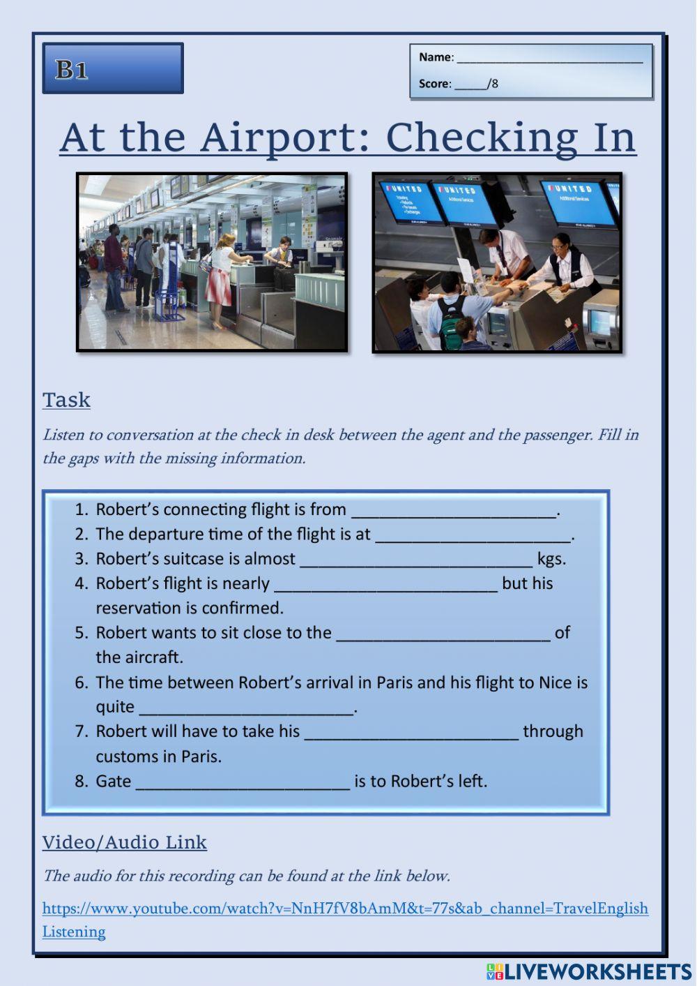 At the Airport Checking In (listening B1) worksheet Live Worksheets