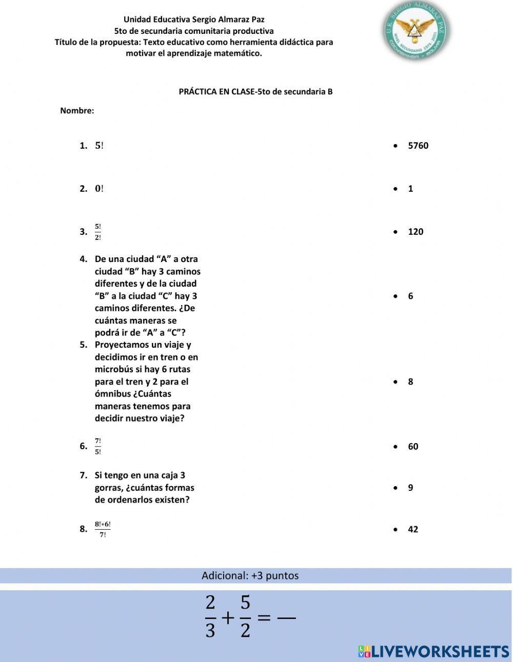 Práctica de análisis combinatorio
