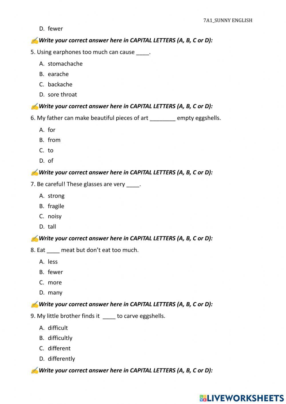 Test 1 (unit 1, 2) grade 7 (edited by sunny english)