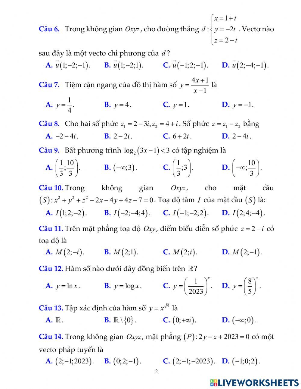 Đề 7 - On thi TN THPT 2023 - Toán