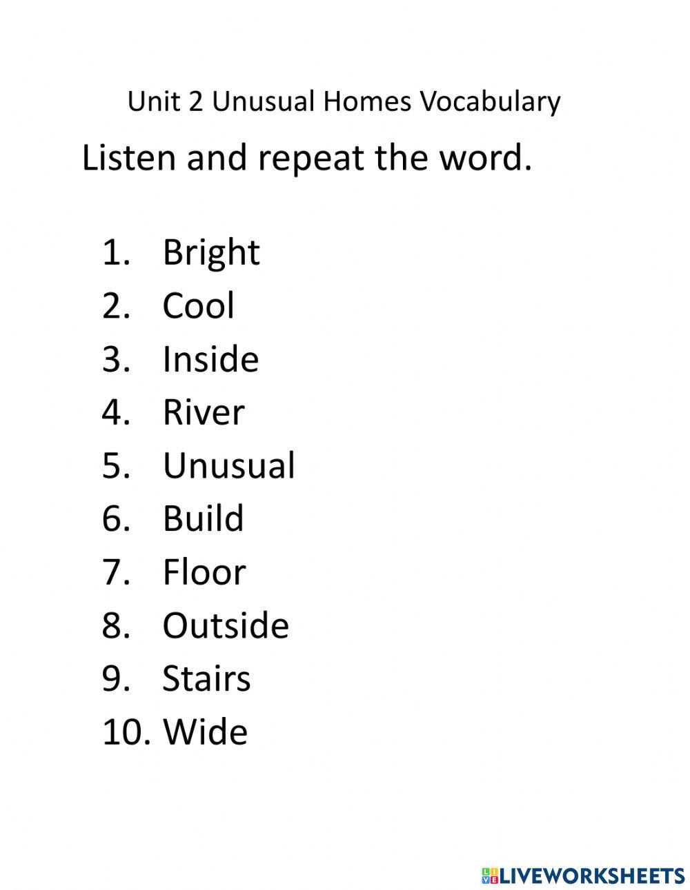 Unusual Homes vocabulary