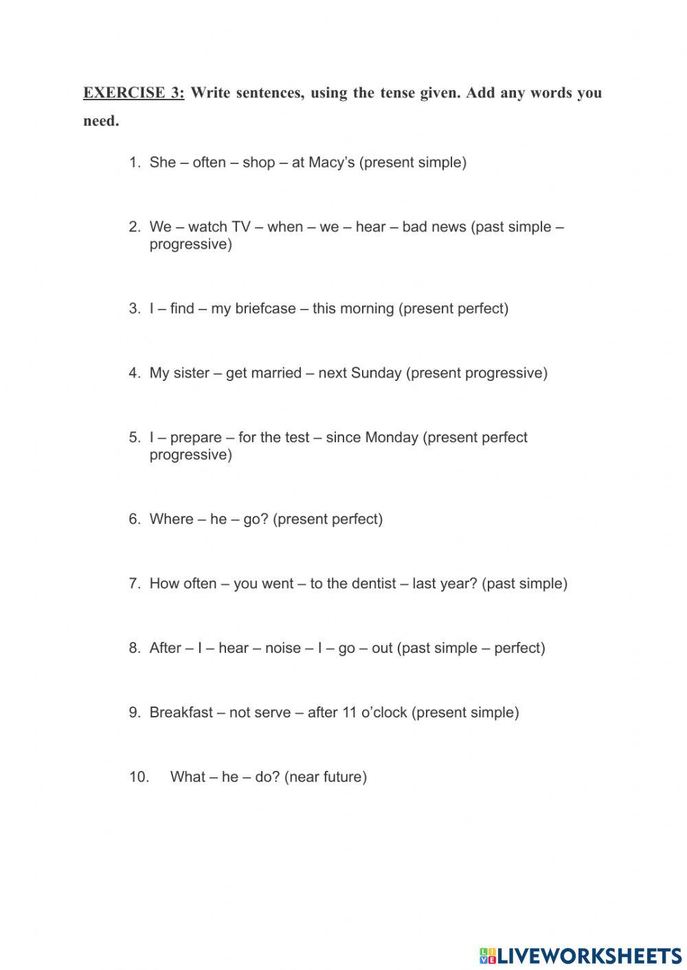 Bài tập về thì