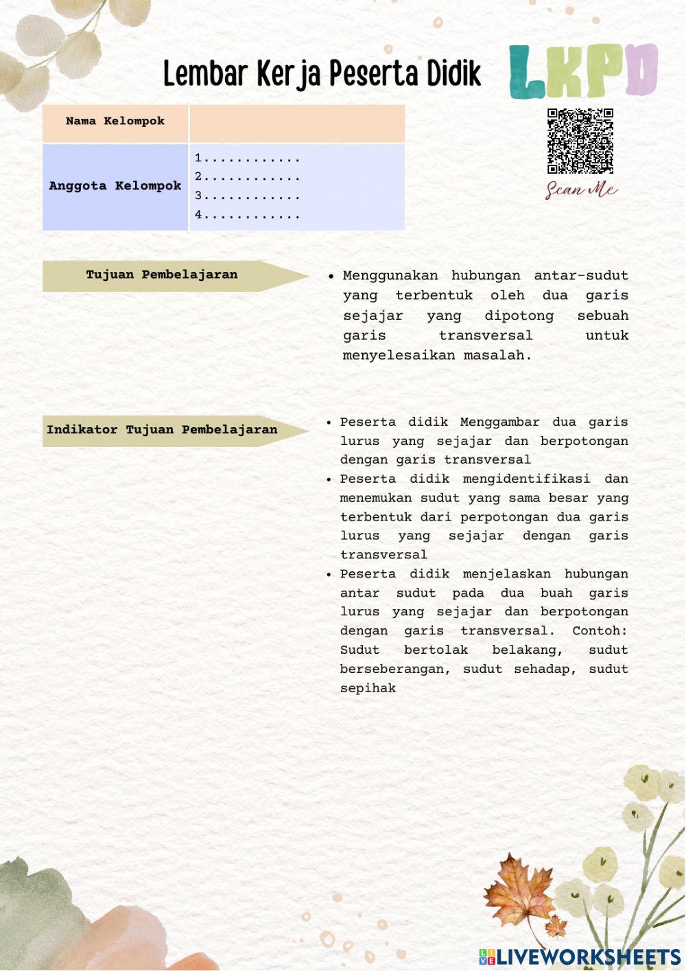 LKPD Hubungan ANtar Sudut Terhadapa Garis Transversal