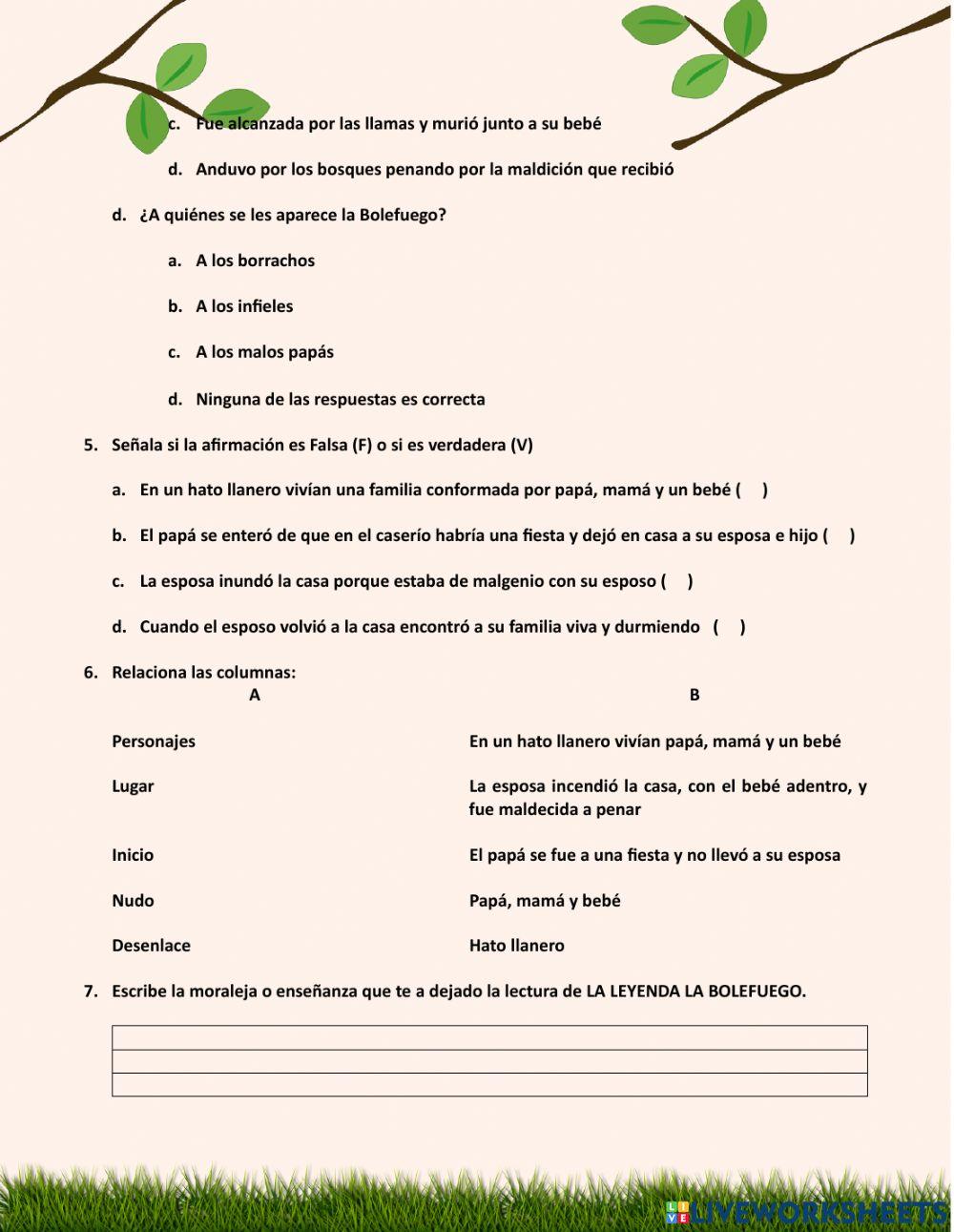 Comprension de lectura Leyenda la Bolefuego