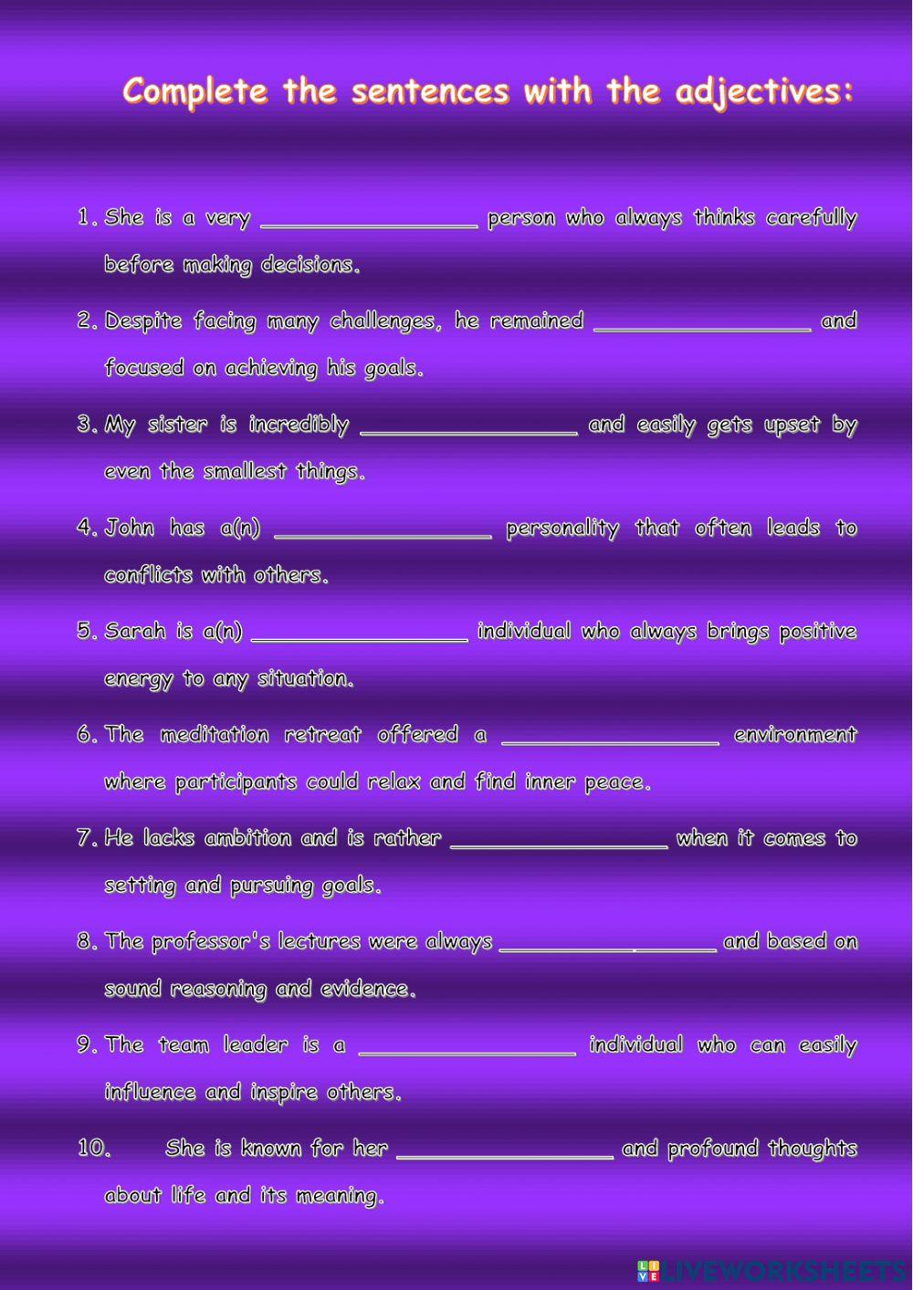 Personality adjectives