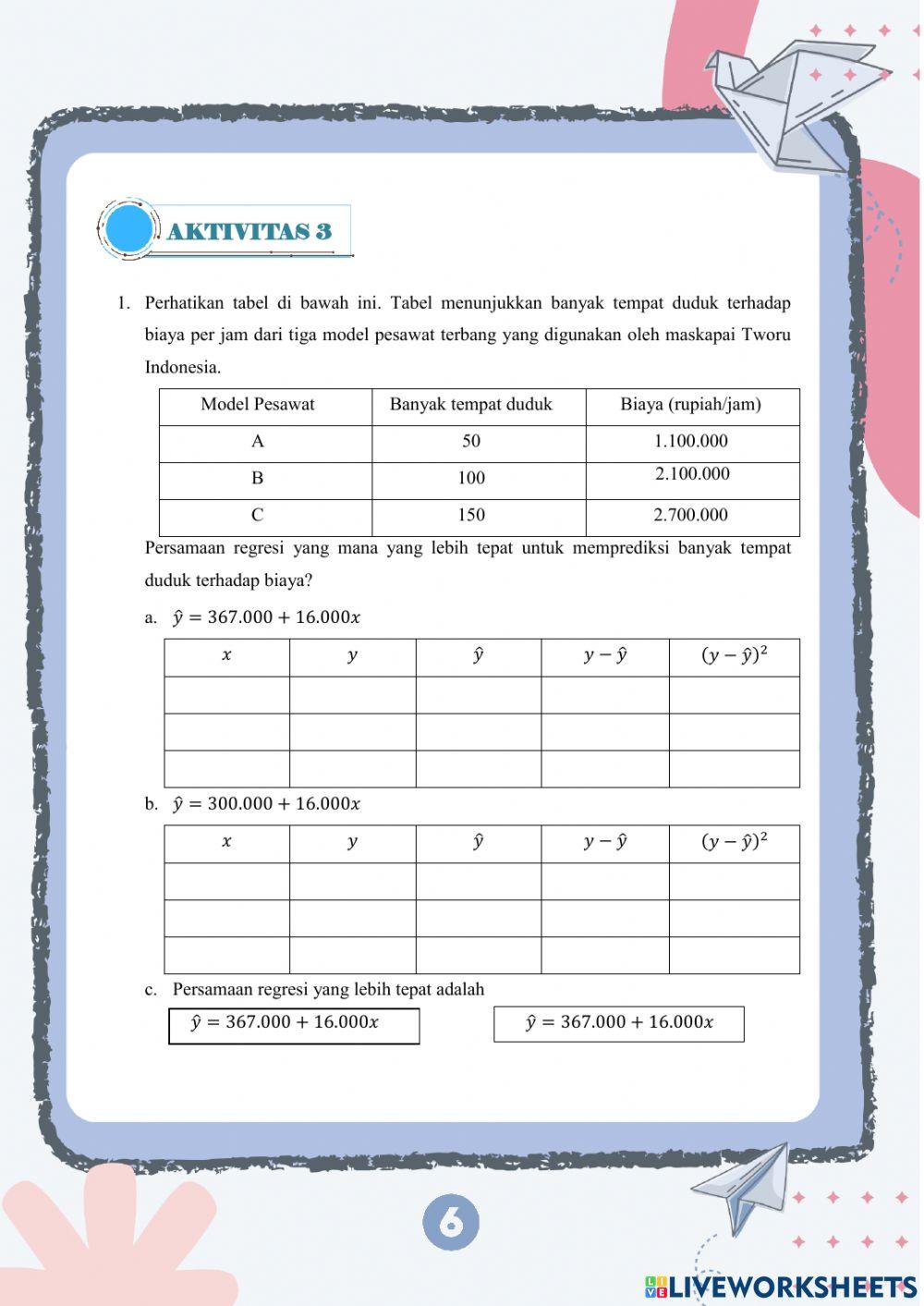 Diagram pencar, Regresi linear dan Analisis korelasi