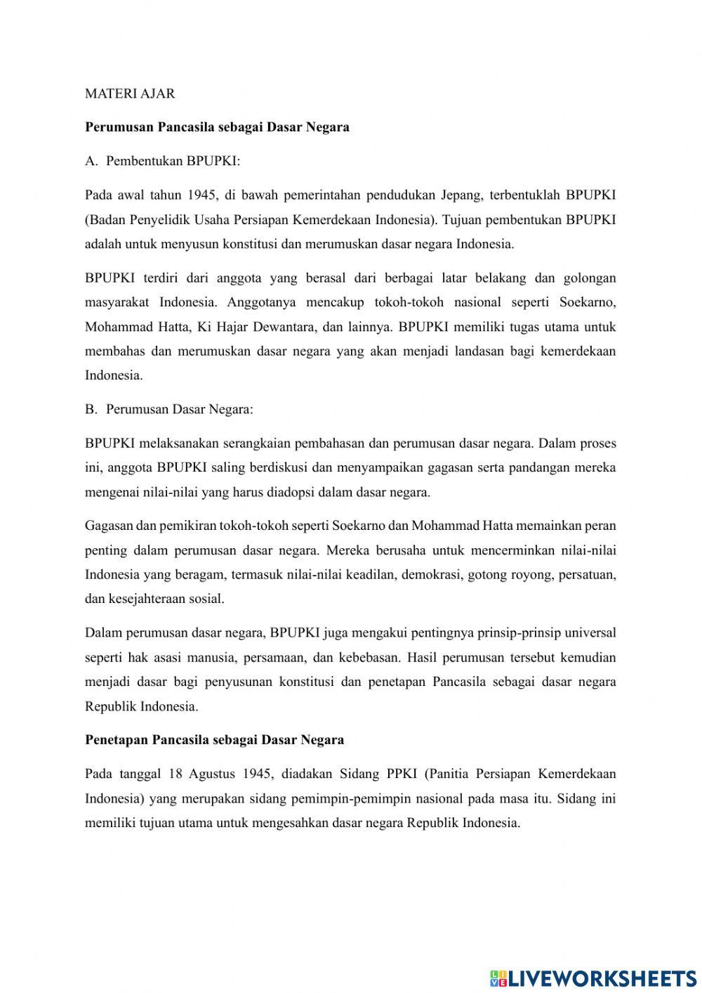 LKPD Proses Perumusan Pancasila sebagai Ideologi Negara