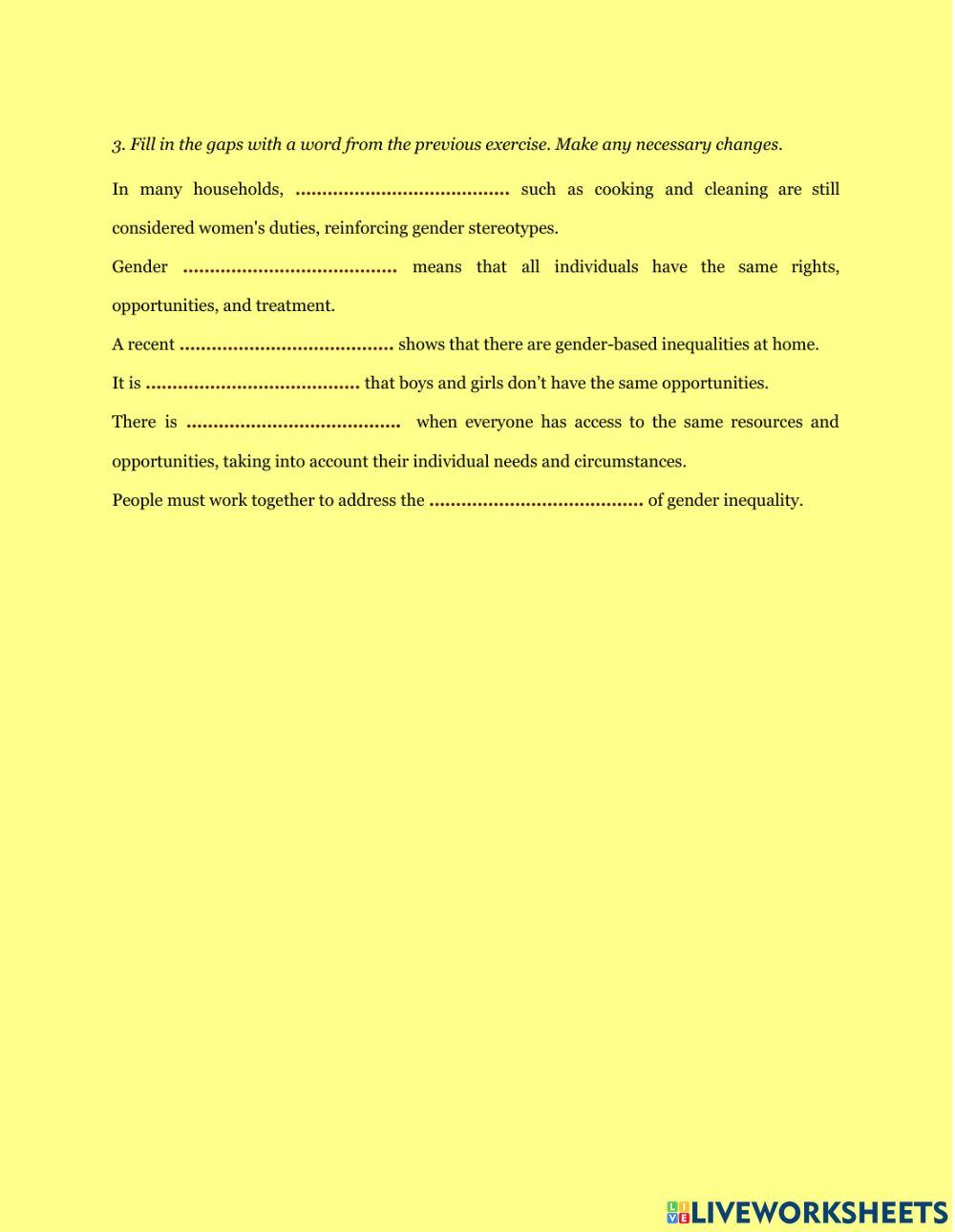 Key vocabulary gender equality