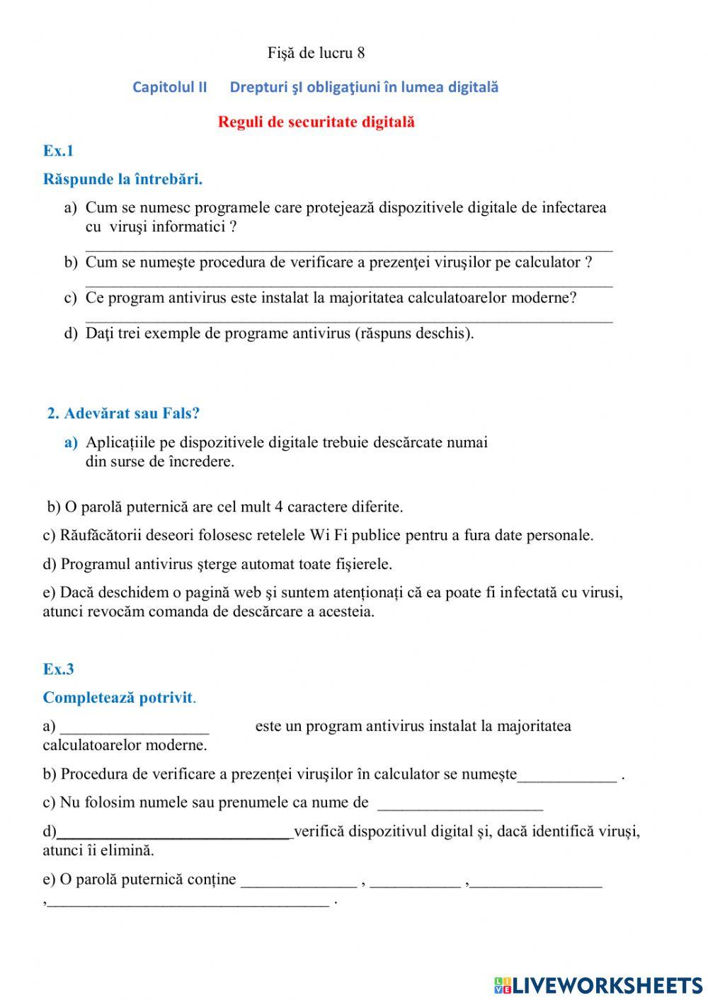 Capitolul II. Drepturi şi obligaţiuni în lumea digitală.   8. Reguli de securitate digitală