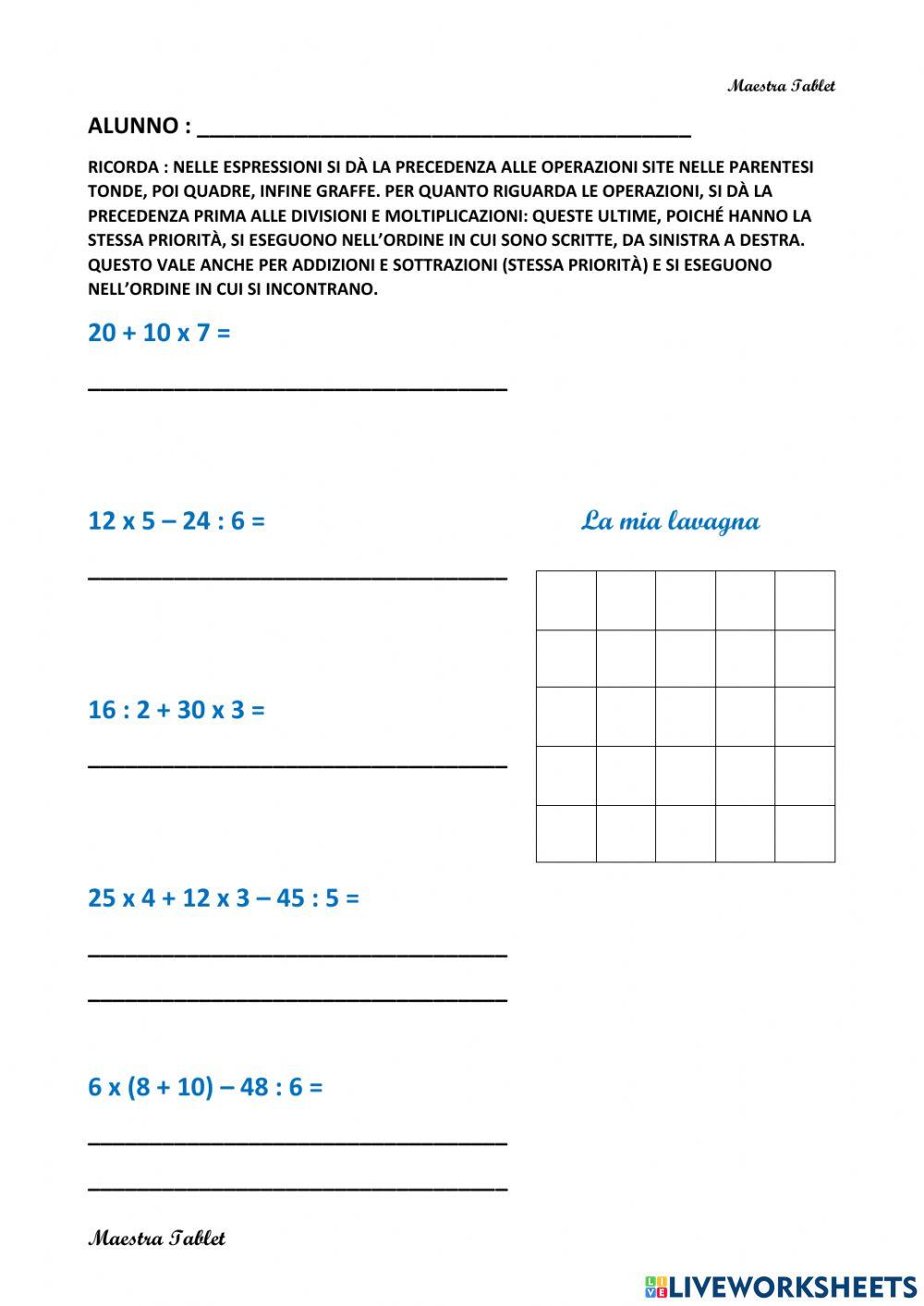 Espressioni anche con le parentesi tonde