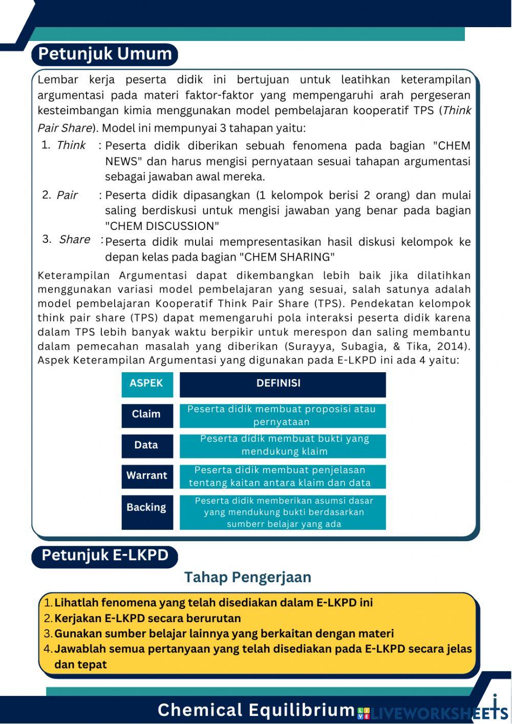 E-LKPD Kesetimbangan Kimia Faktor Tekanan dan Volume