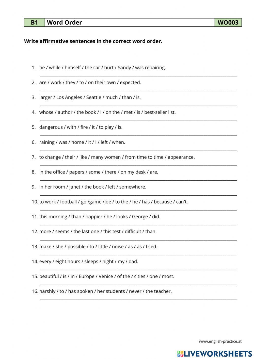 Sentence Structure online exercise for Secondry School | Live Worksheets