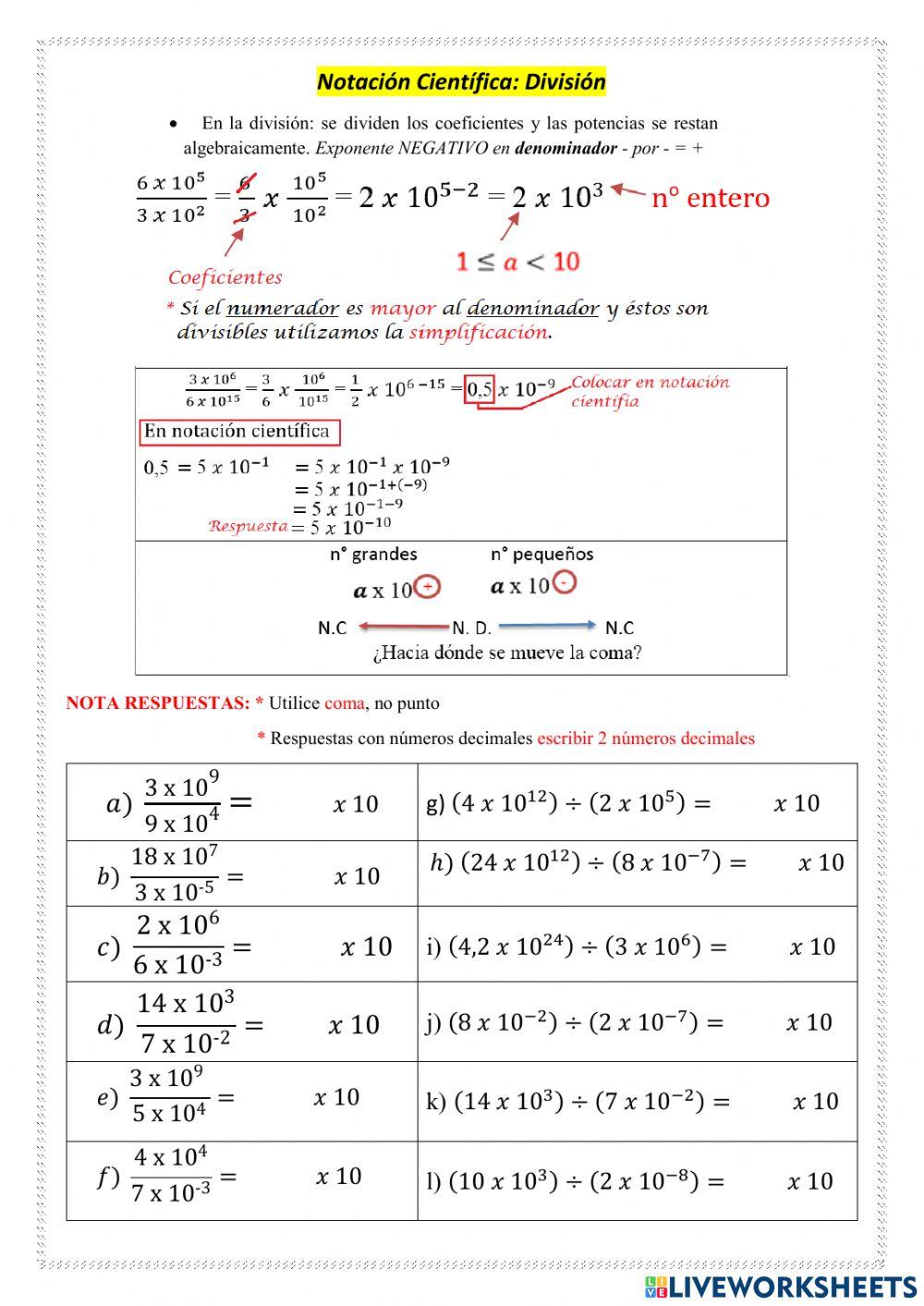 Notación científica: División