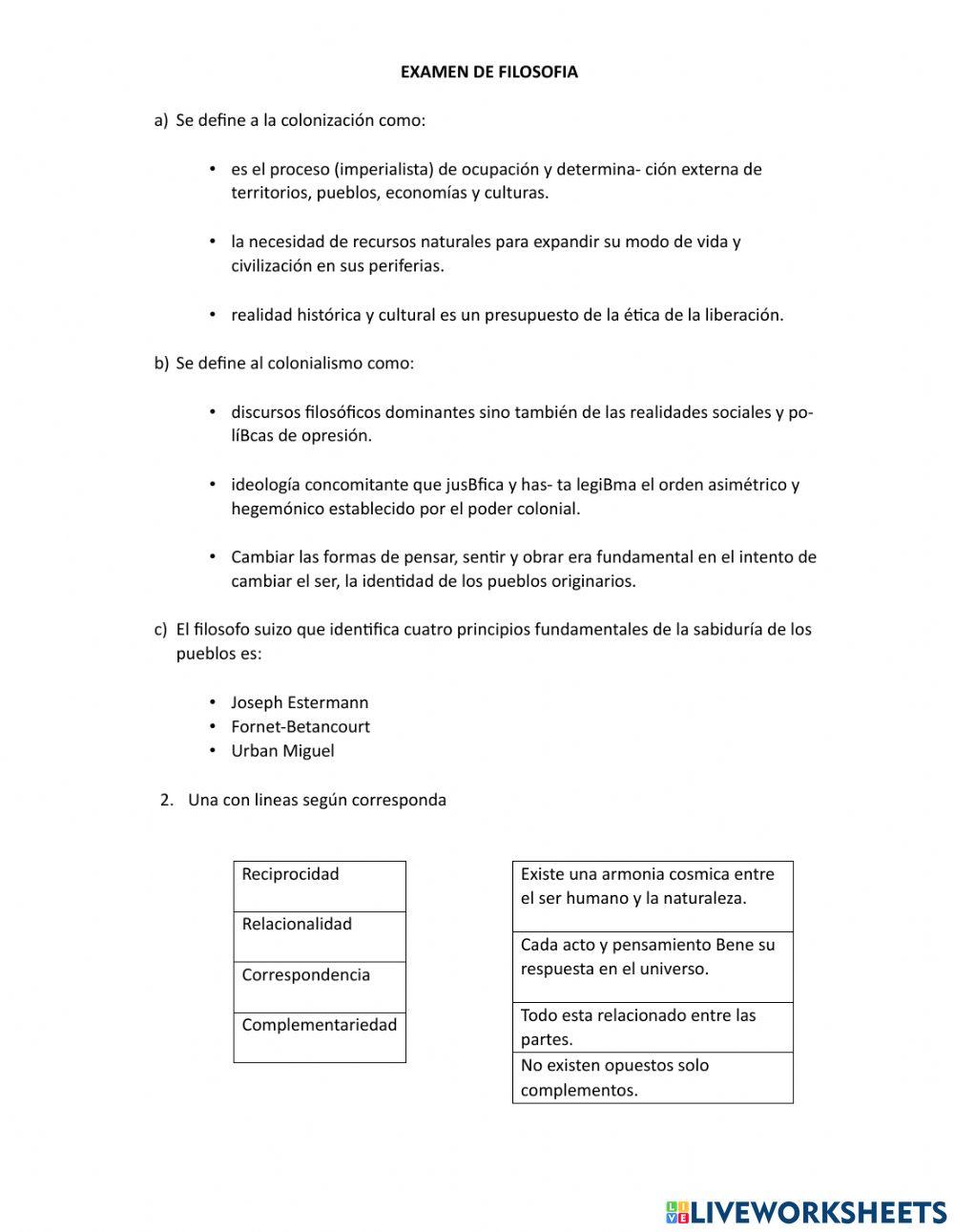 Examen de filosofia grupo 2