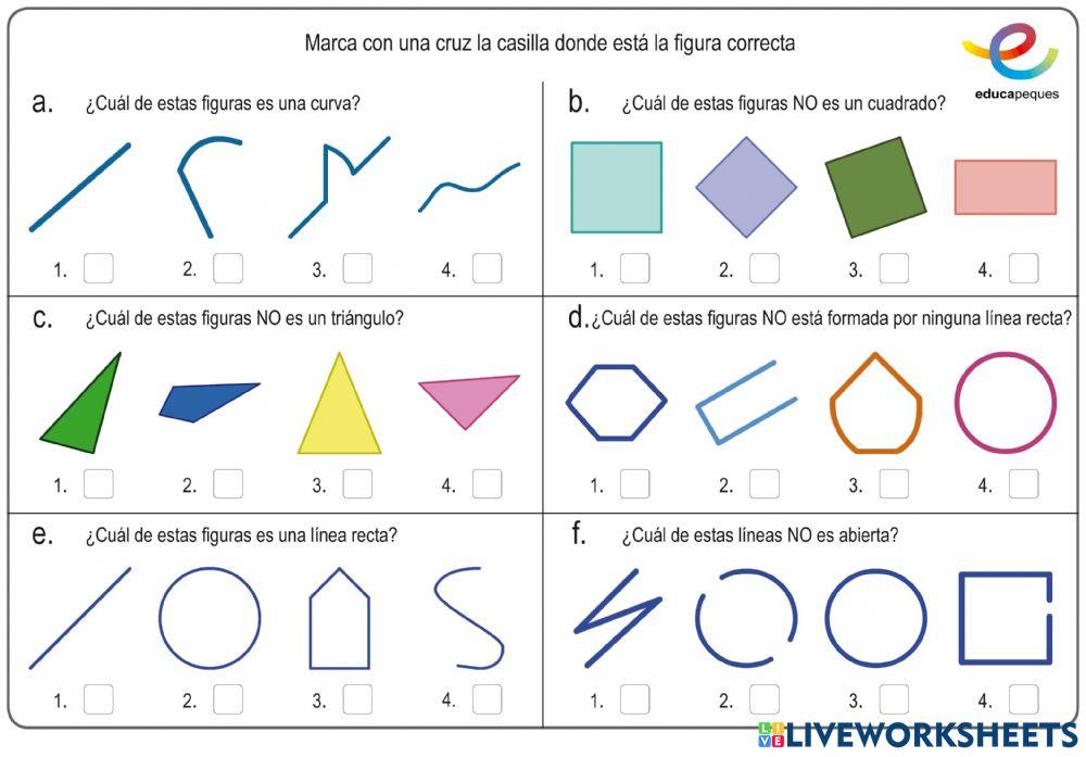 Las figuras circulares y otros no polígonos. - Líneas rectas, curvas y mixtas.