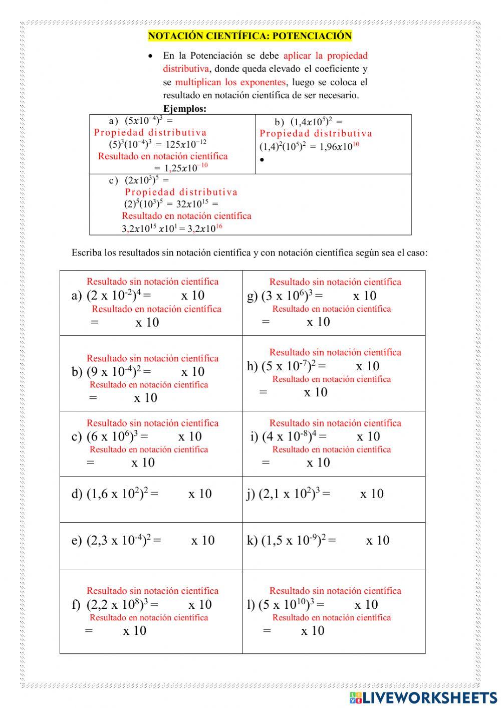 Notación científica: Potenciación
