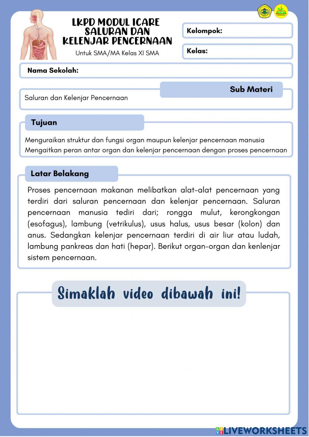 Application: LKPD Saluran dan Kelenjar Pencernaan