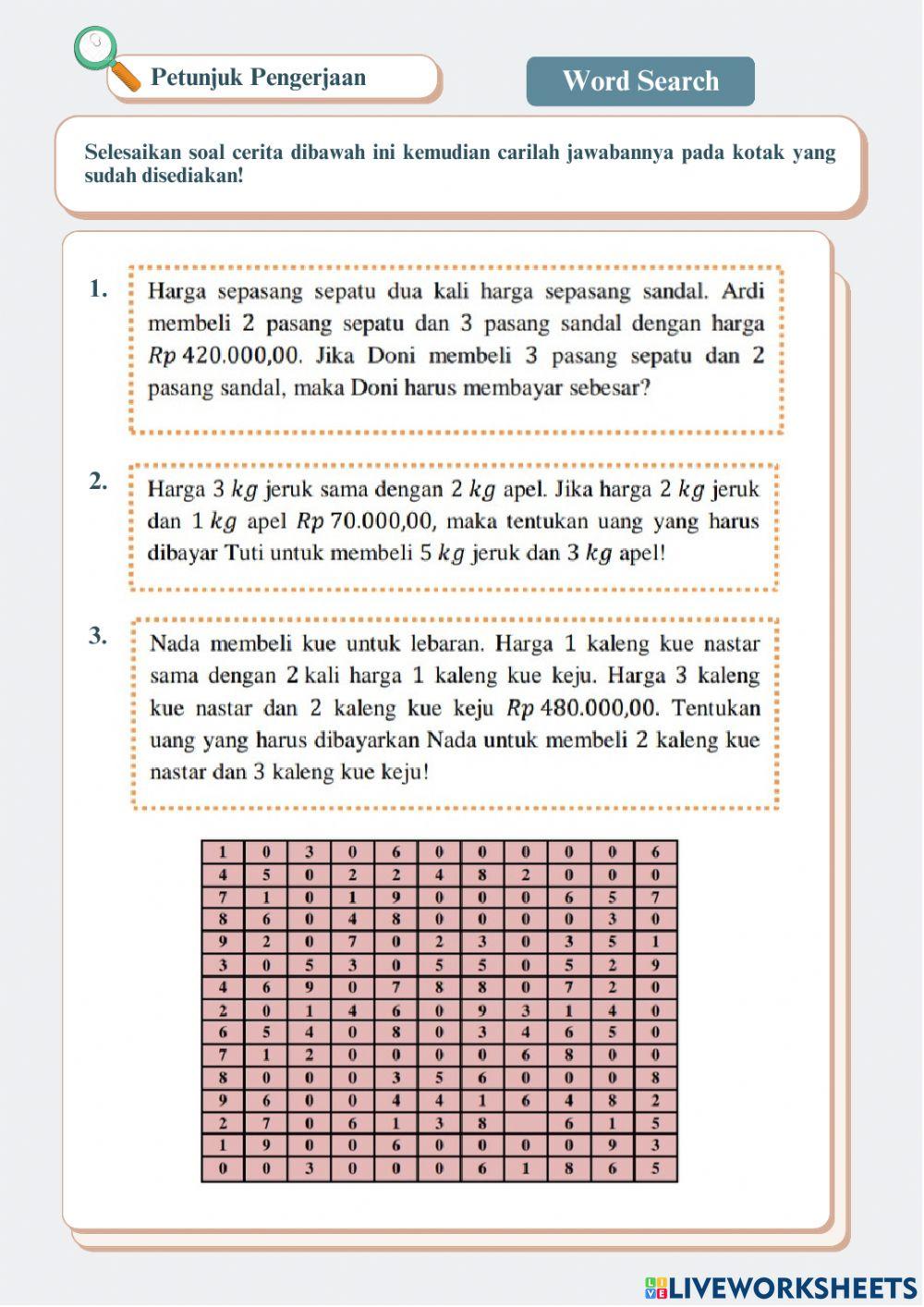 LKPD Sistem Persamaan Linear Dua Variabel (SPLDV)