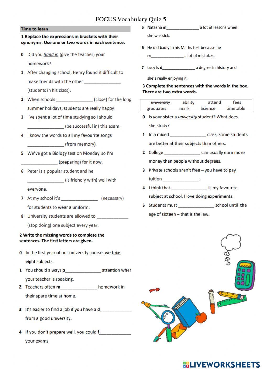 Focus 2 Vocabulary Check 5