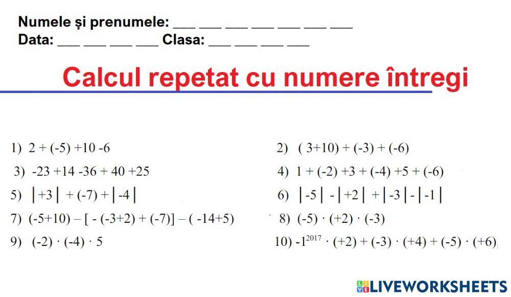 Numere intregi- calcul repetat