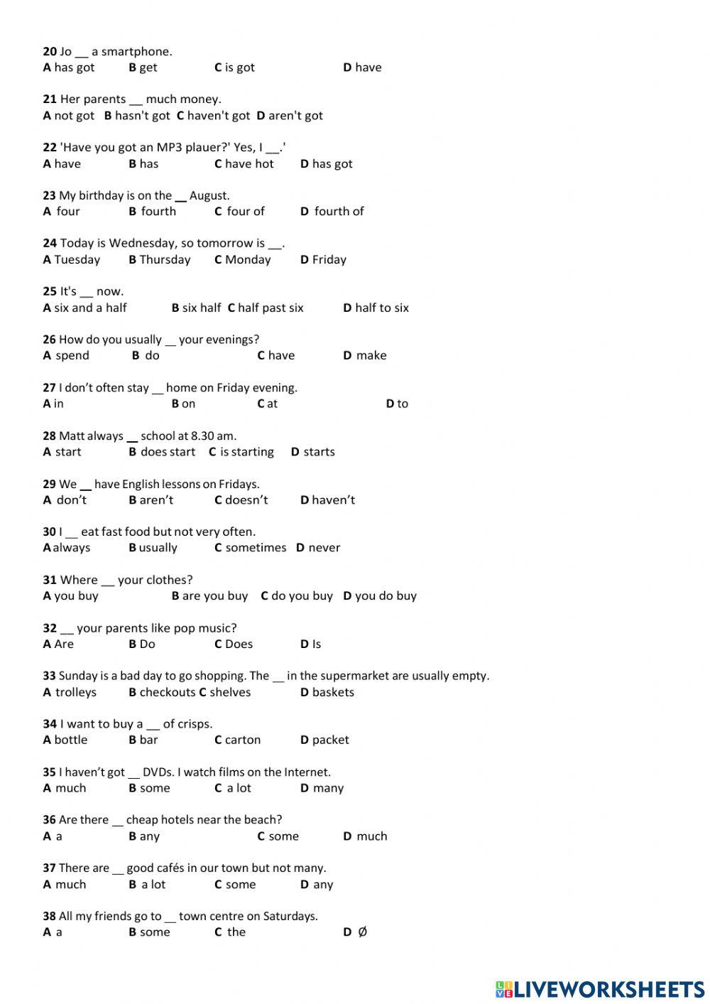 Placement Test A2-A2+