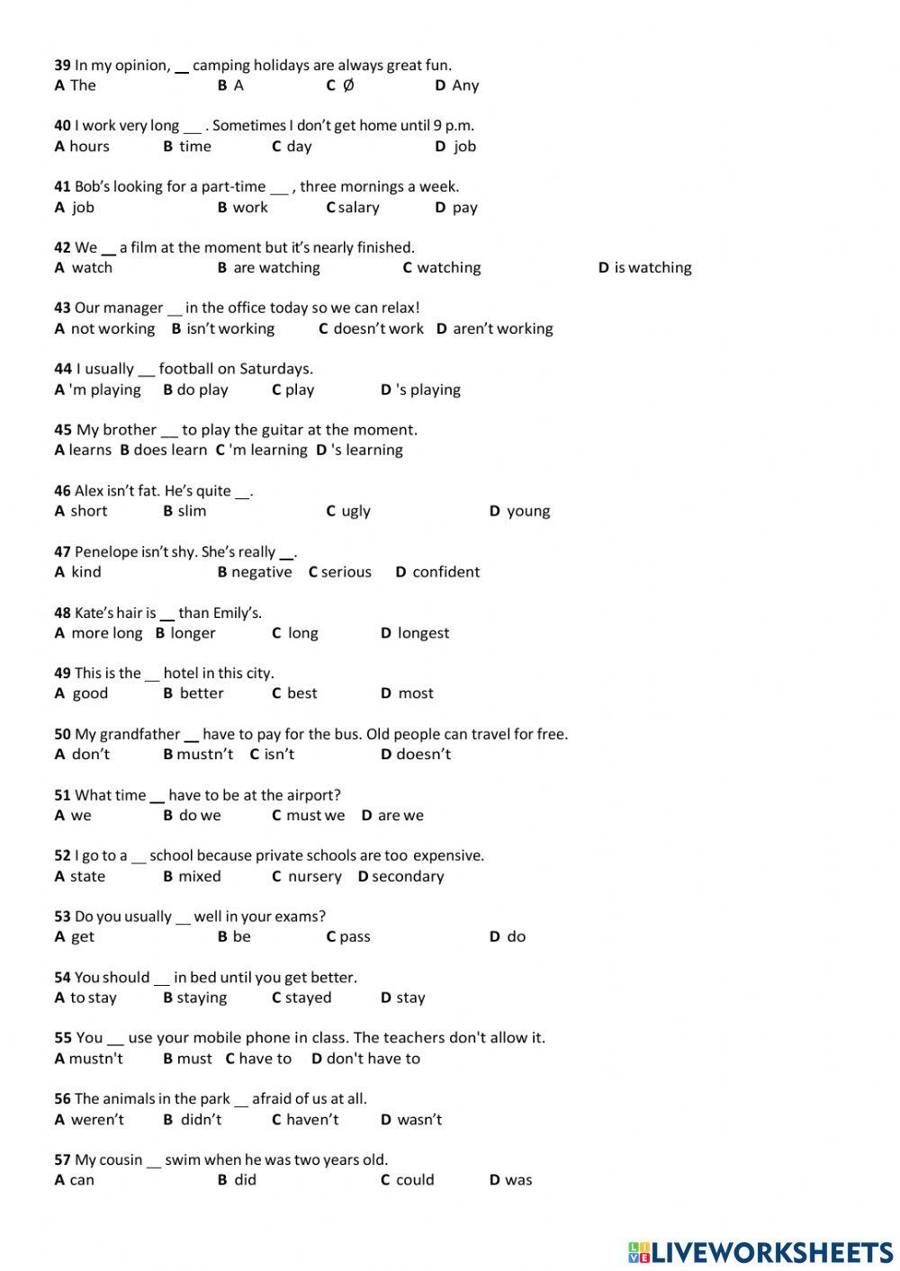 Placement Test A2-A2+
