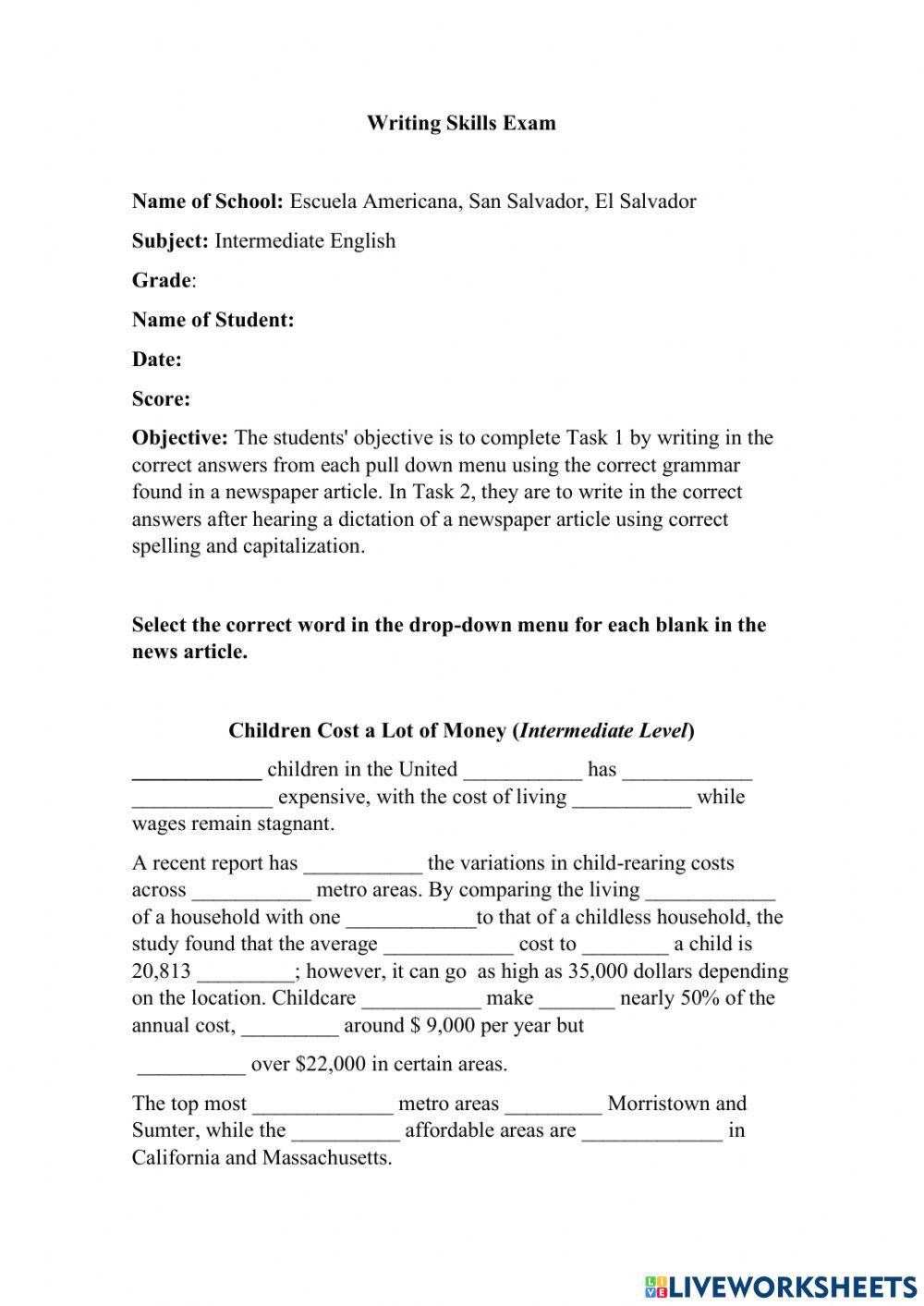 Writing Exam - Intermediate English