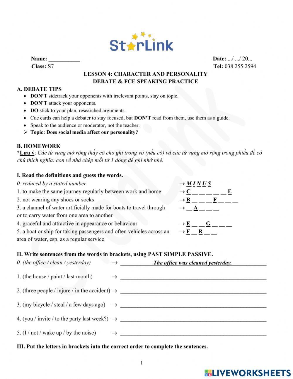 Foreign Teacher-S7-Week 4-Lesson 4-Debate - FCE Speaking Practice