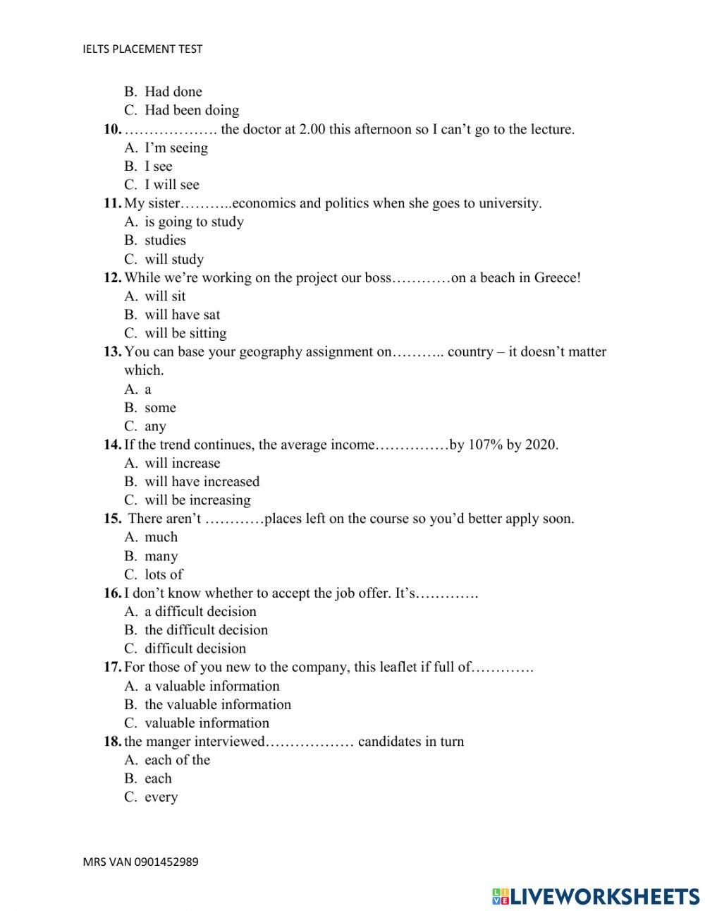 Ielts placement test