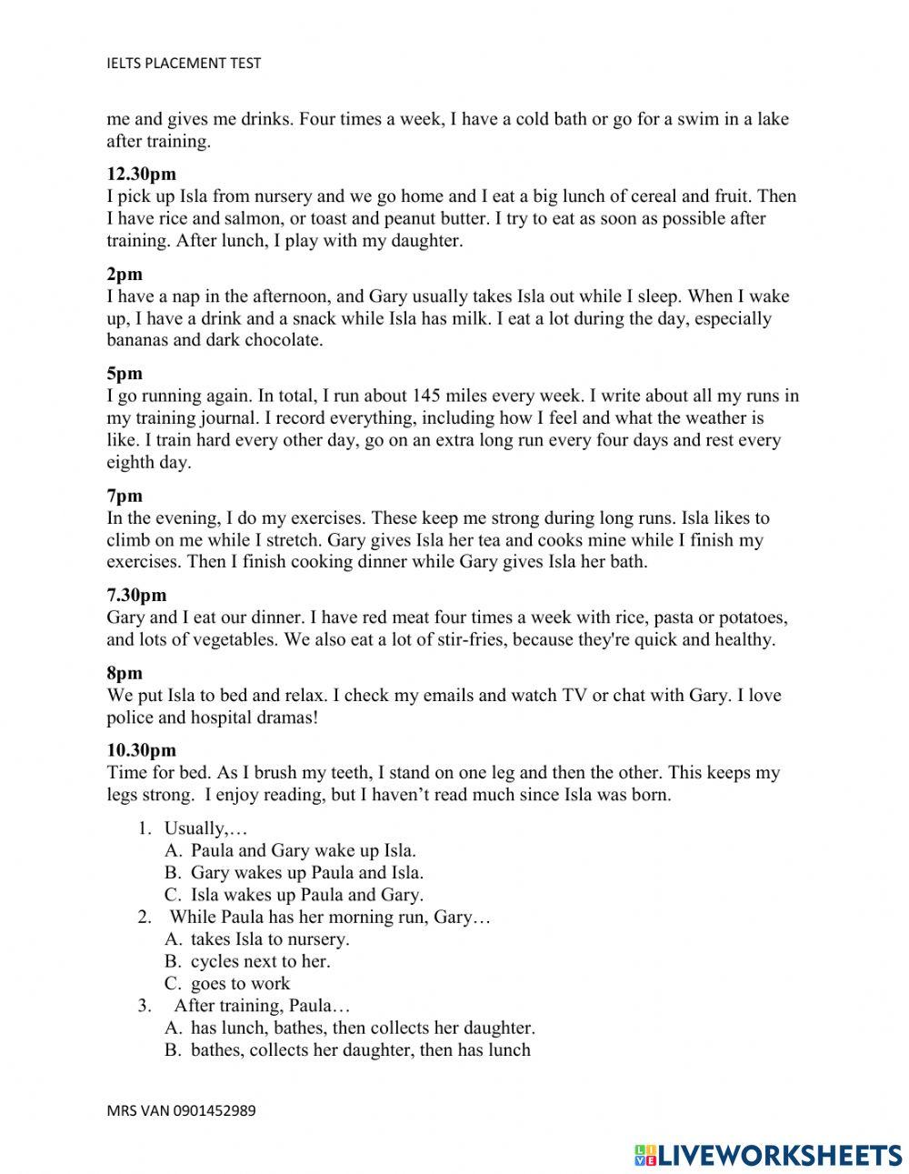 Ielts placement test