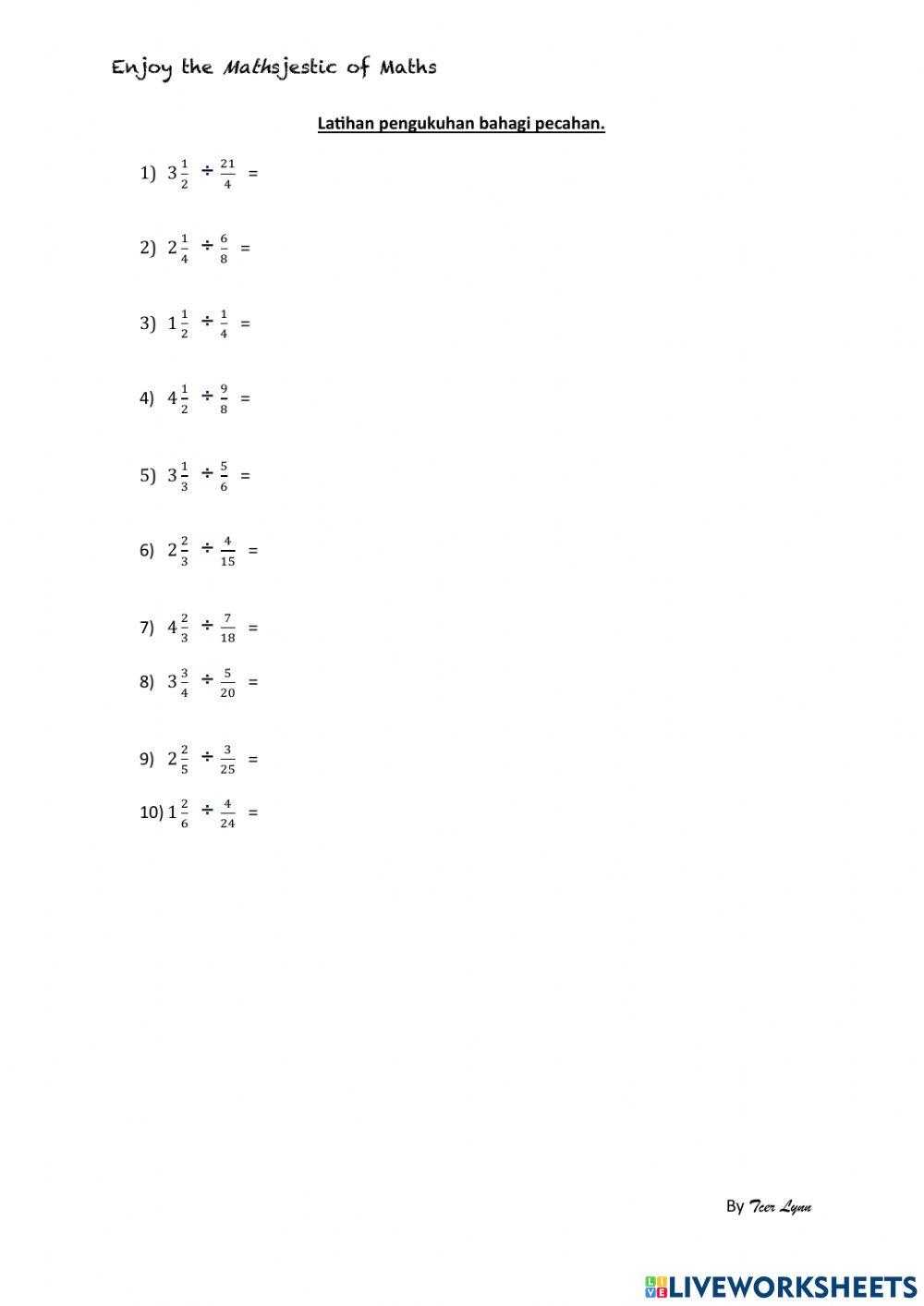 Latihan Pengukuhan Bahagi Pecahan