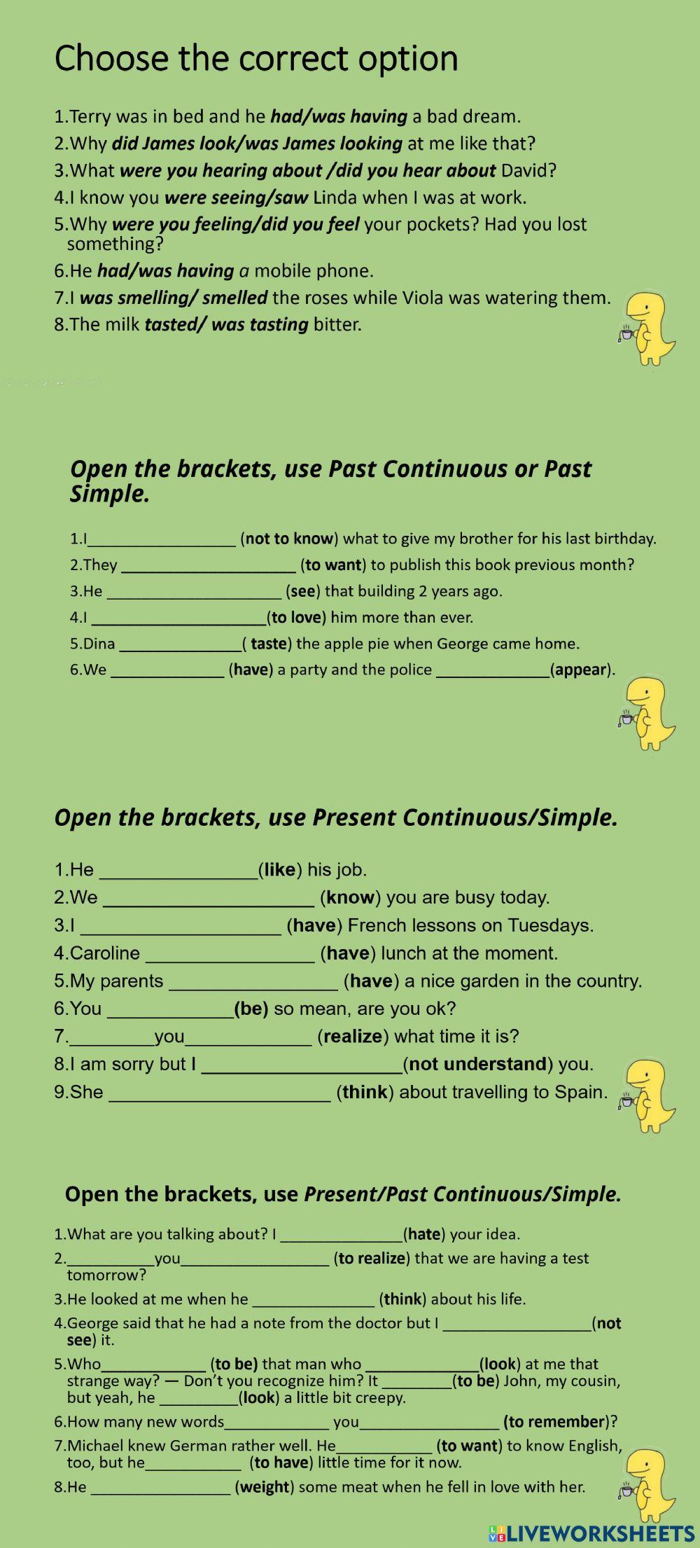Past Simple and Continuous stative verbs