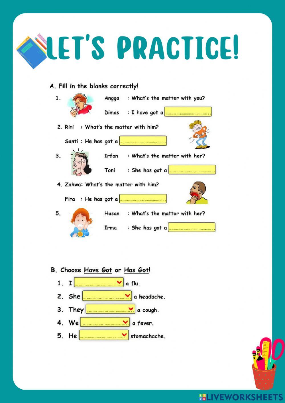 Health problem exercise for 5 | Live Worksheets