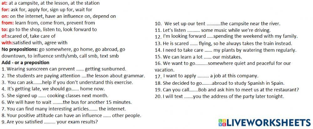 With, of, from, for, on, to