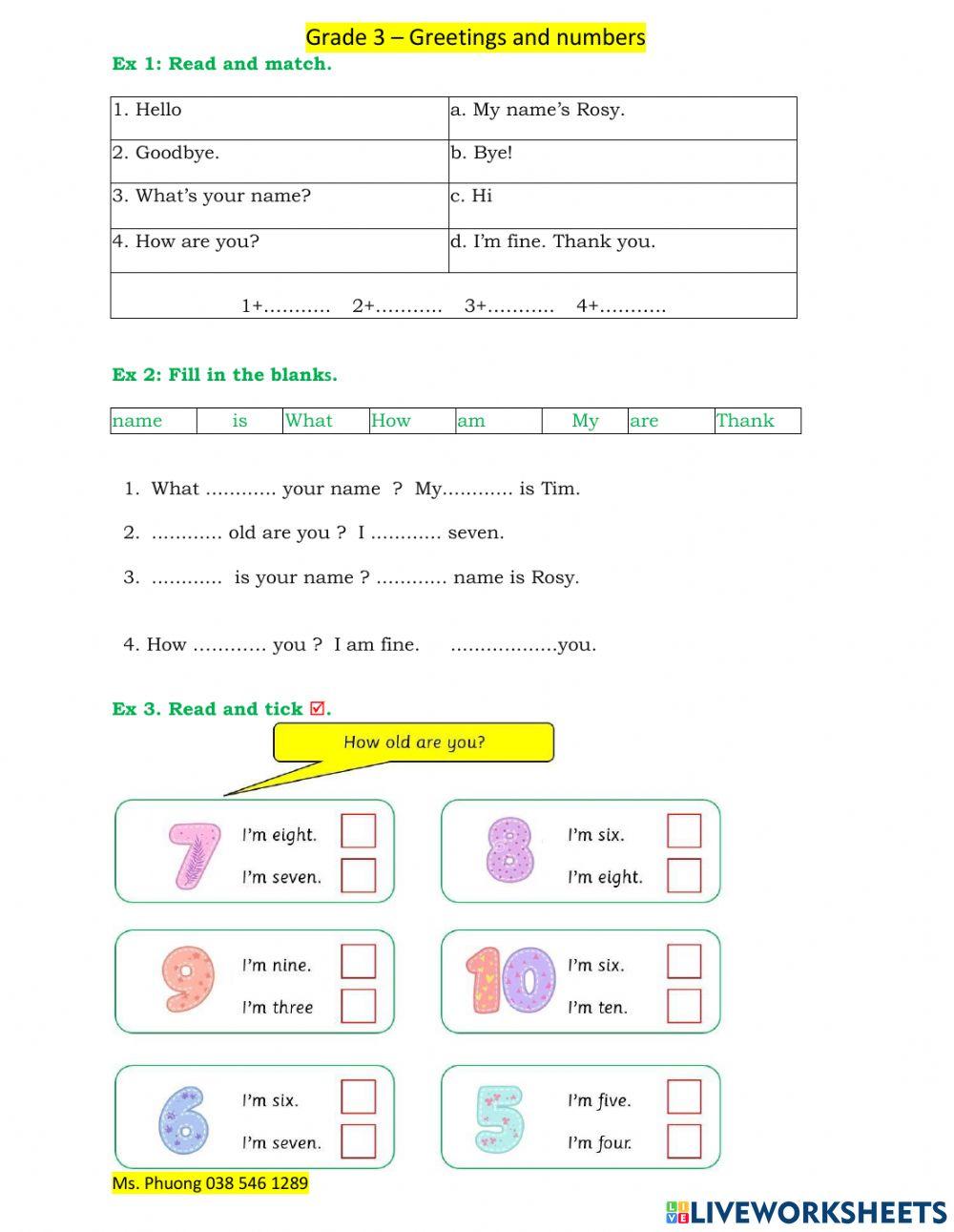 Grade 3 - Greetings and numbers