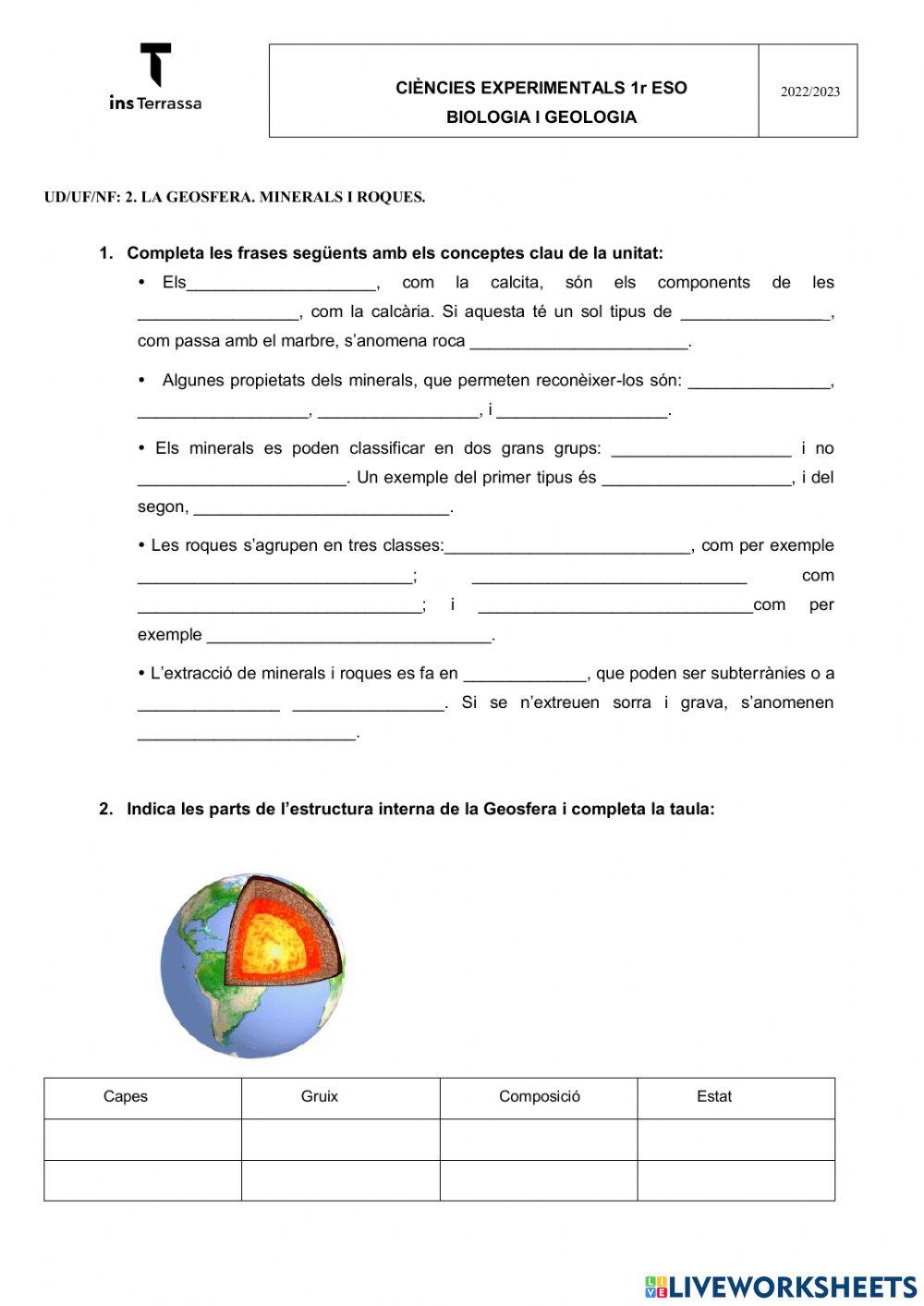 Geosfera, Minerals i Roques