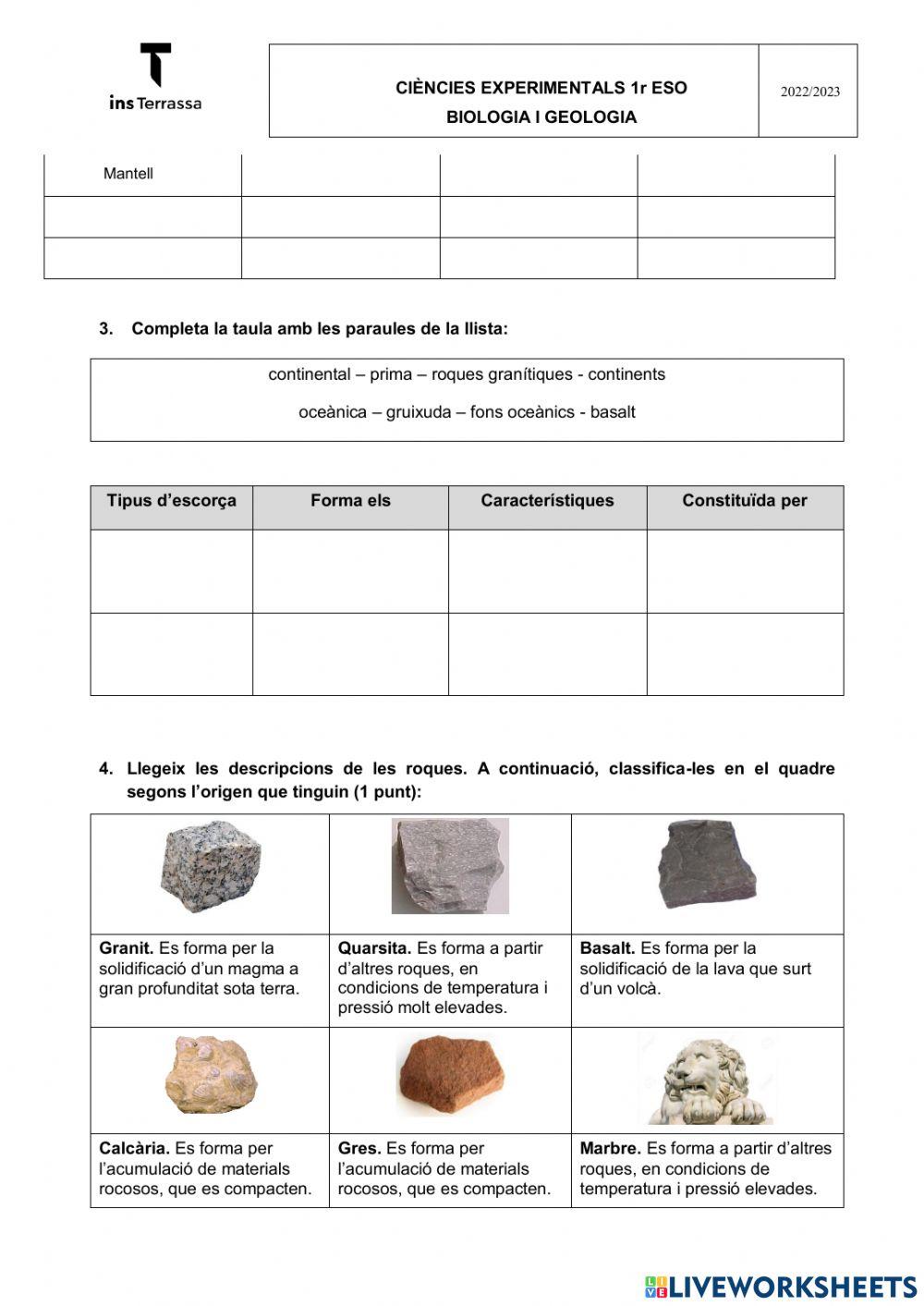 Geosfera, Minerals i Roques