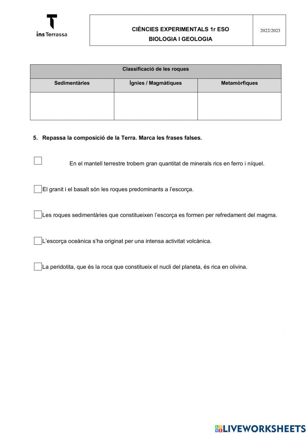 Geosfera, Minerals i Roques