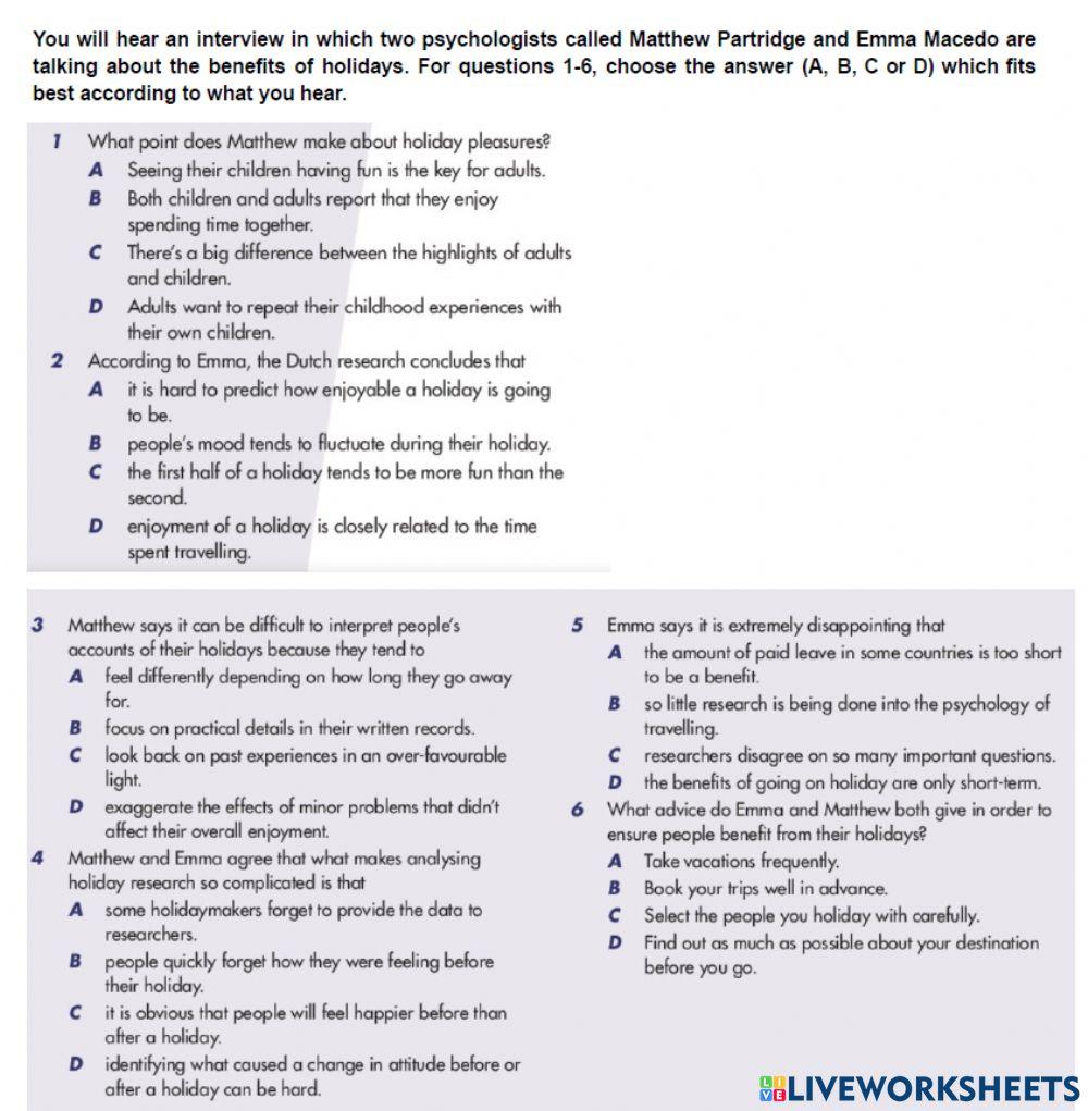 Listening C1 Holidays