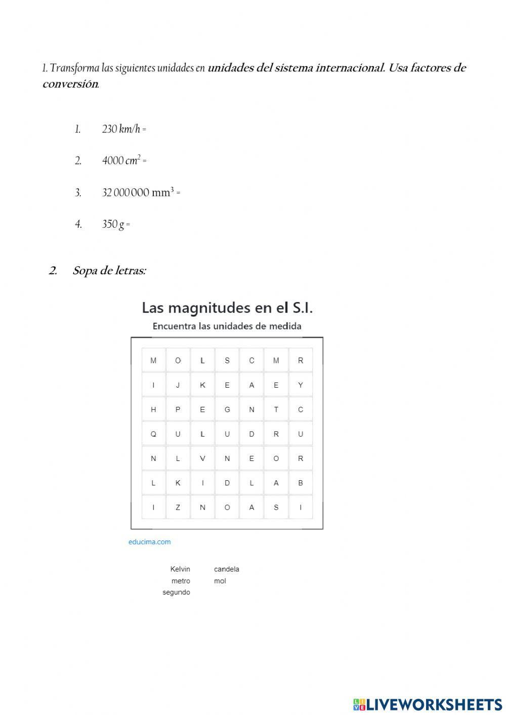 Factores de conversión. Magnitudes SI