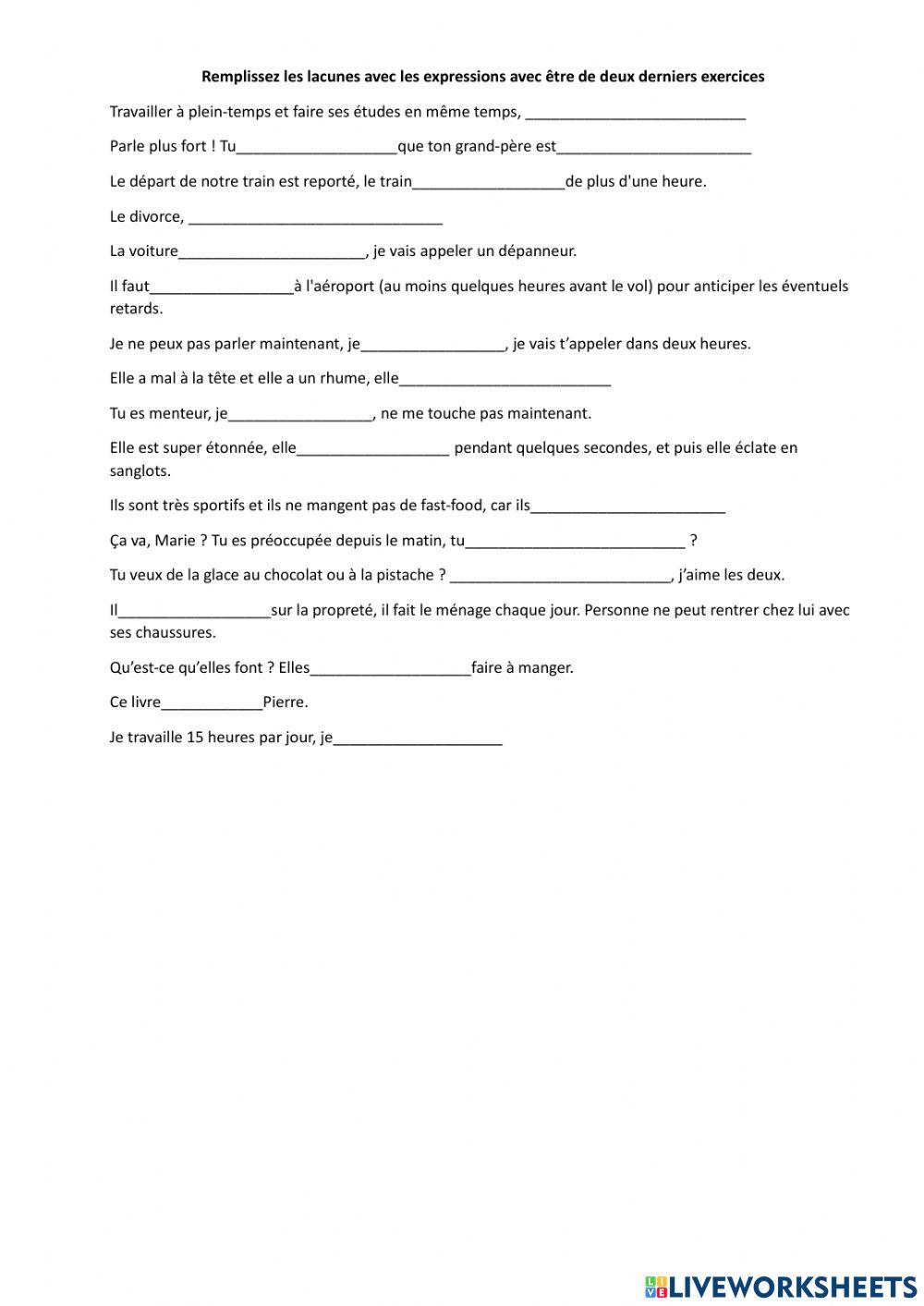 Expressions avec être