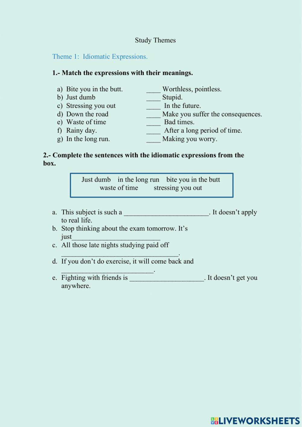 Idiomatic Expre… | Free Interactive Worksheets | 7071613, image size:1000x1413