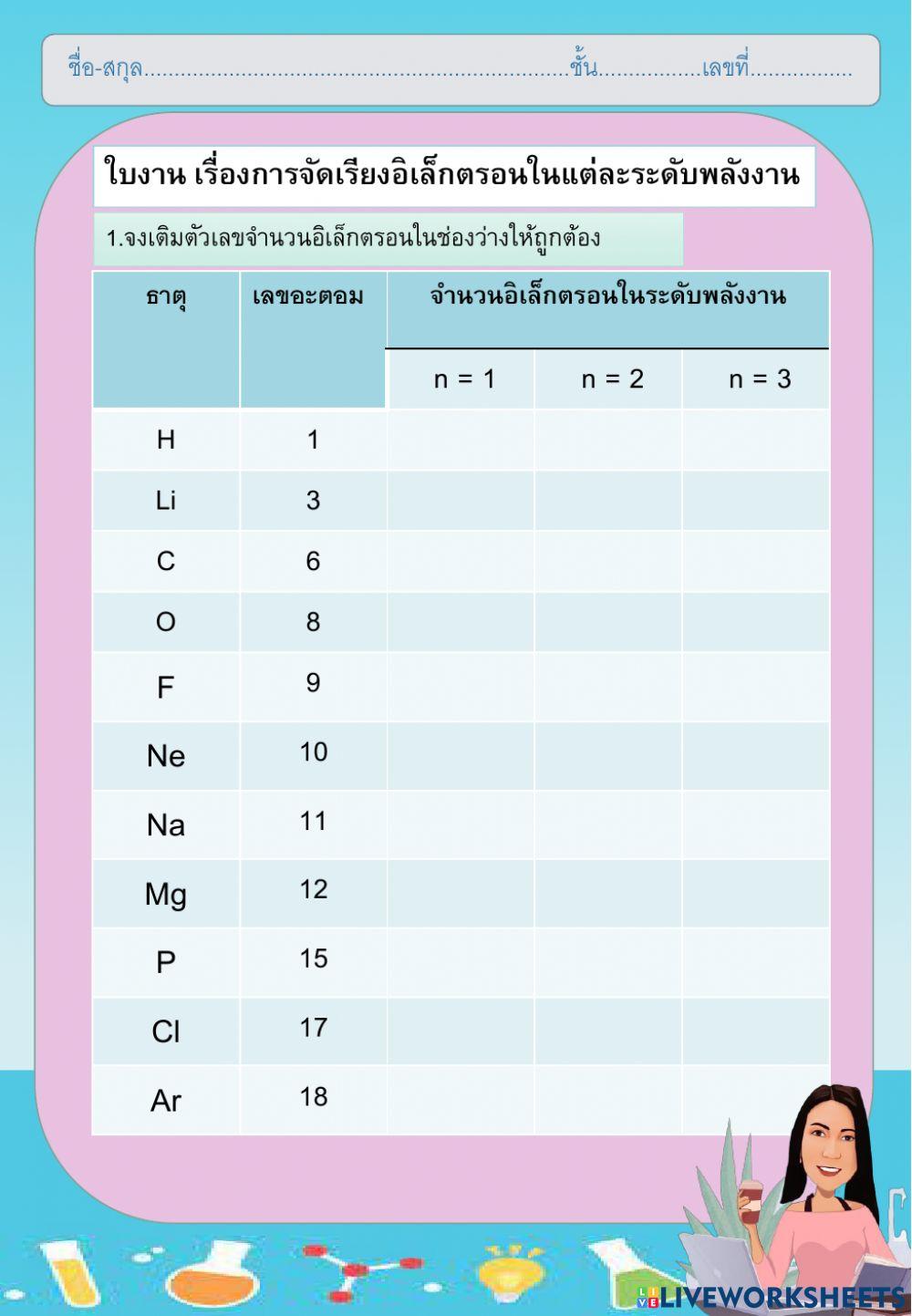 ใบงานการจัดเรียงอิเล็กตรอน