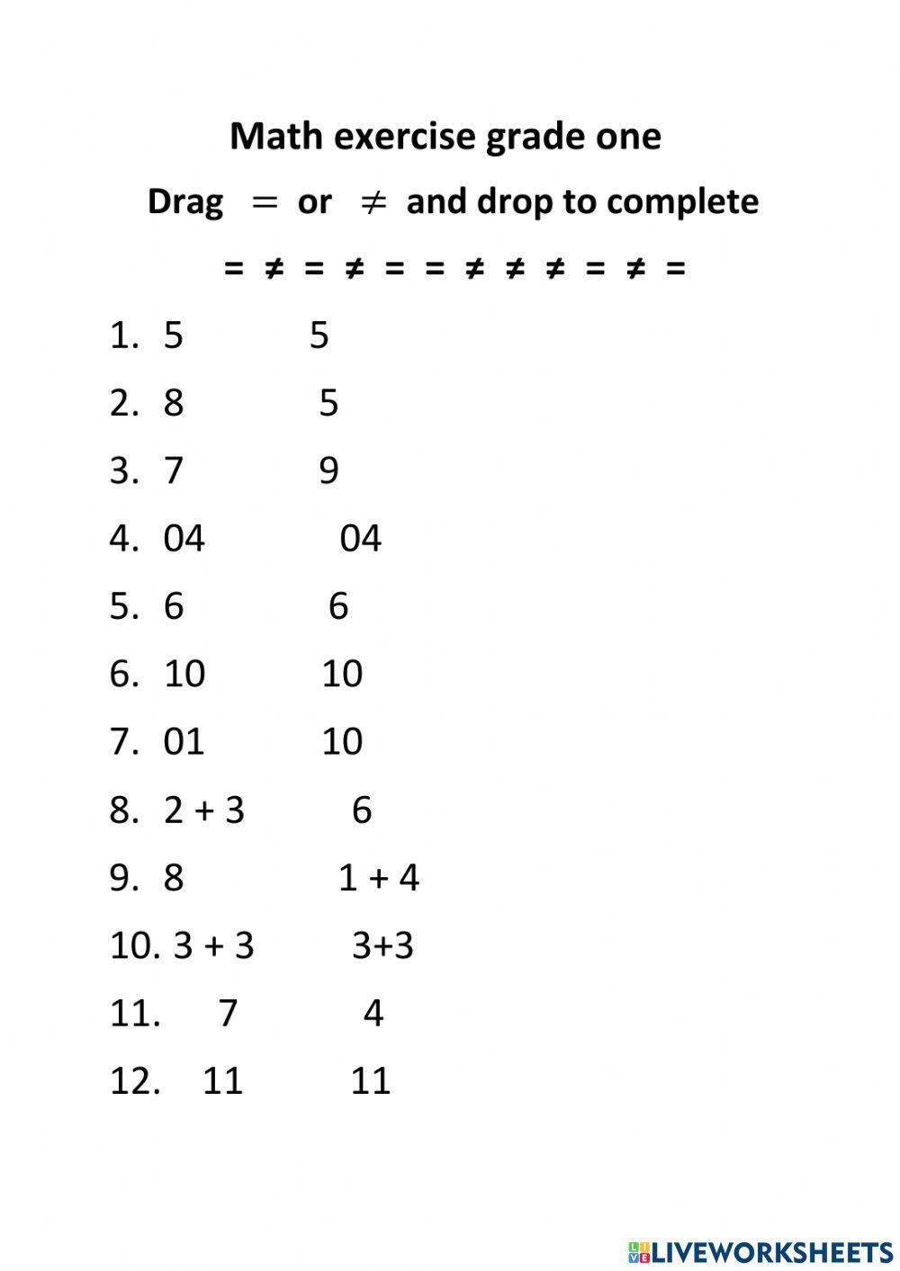 Math exercise online exercise for Live Worksheets