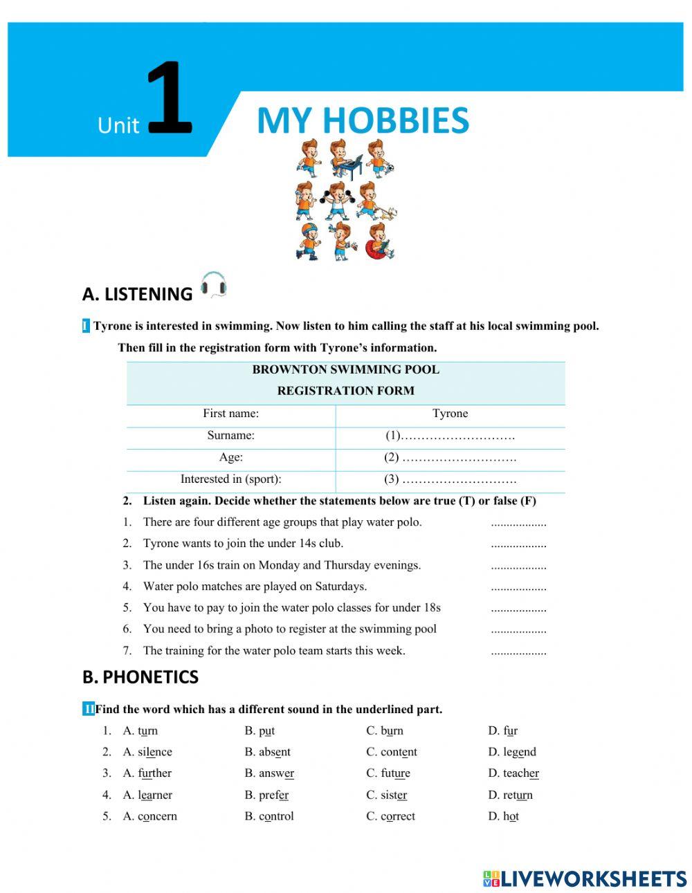 English 7-Unit 1-My hobbies