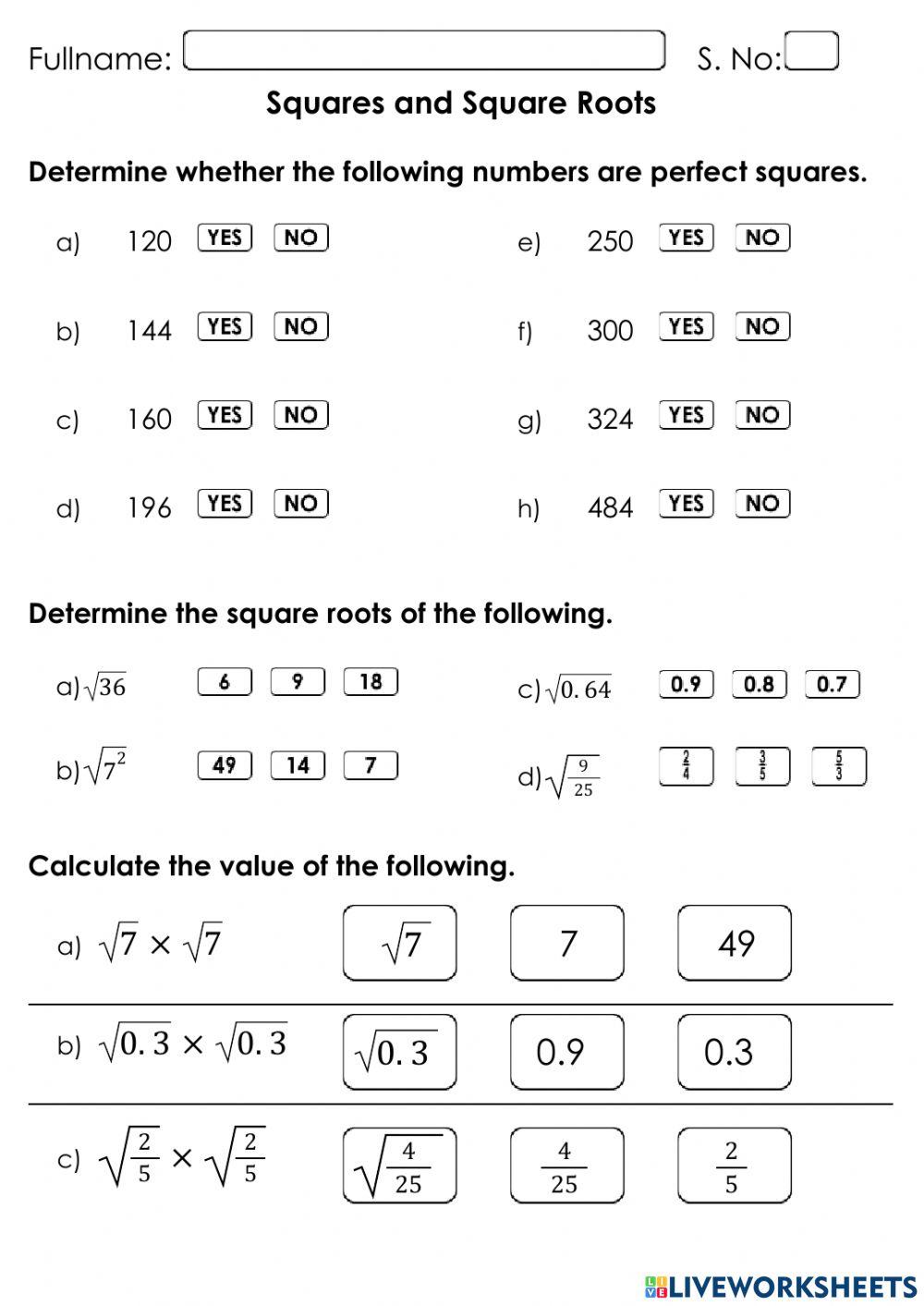 Squares and squ free interactive worksheets 7072100