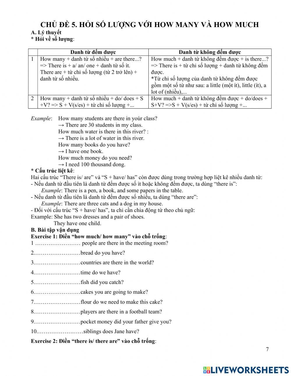 Viết lại câu How much How many