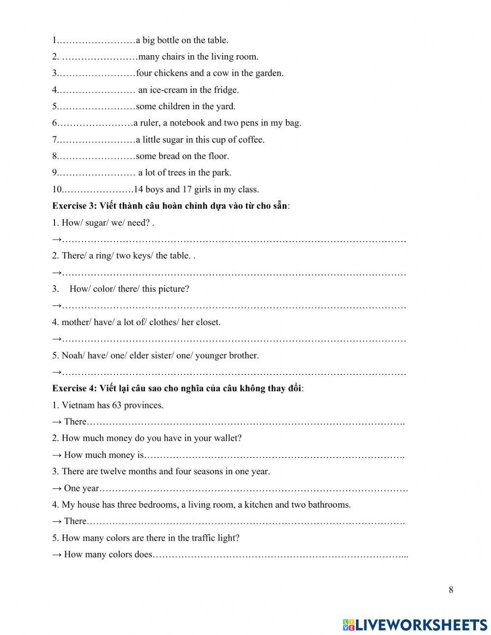 Viết lại câu How much How many