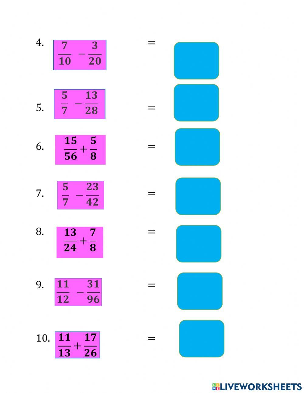 การบวกการลบเศษส่วน